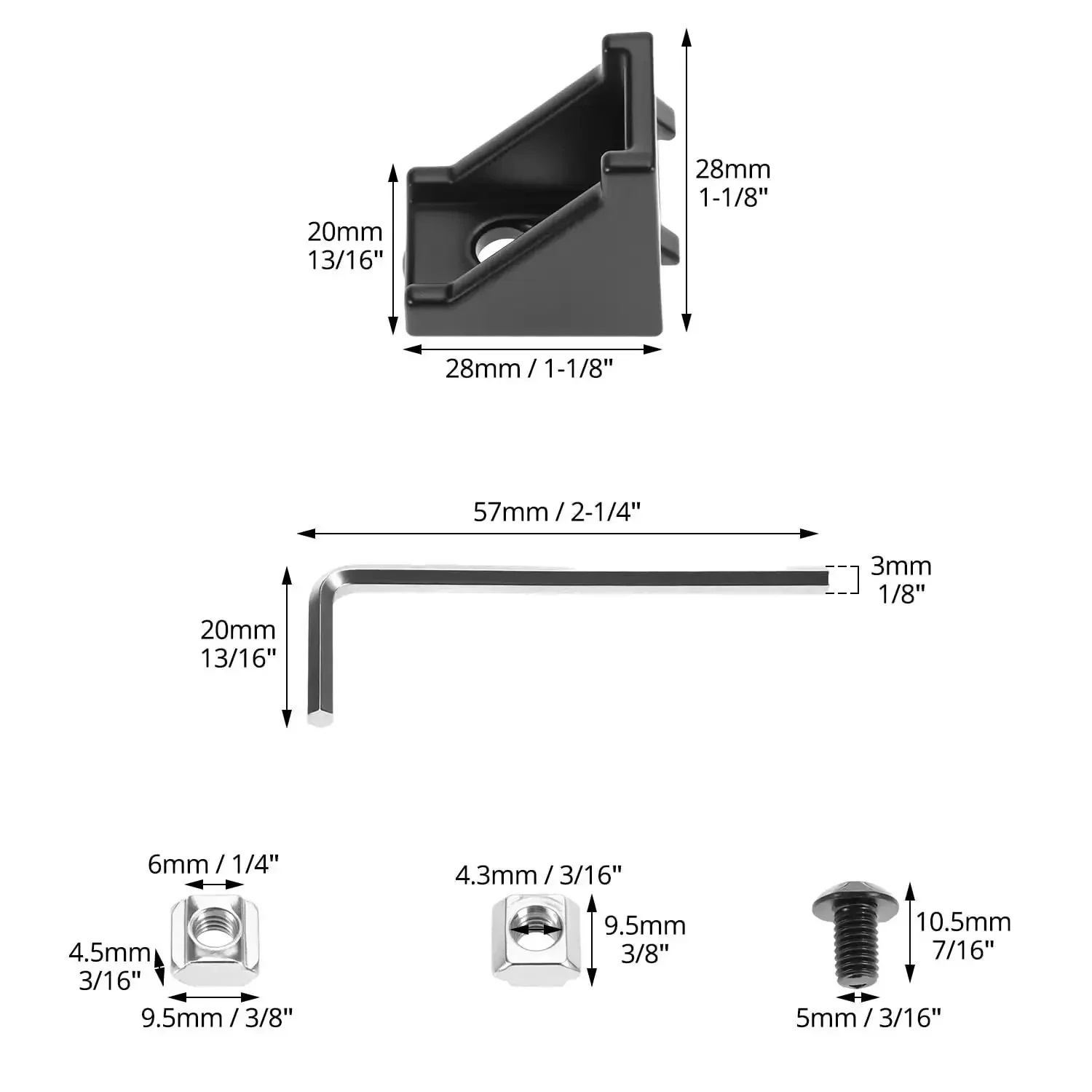 Black Aluminum Extrusion Profile Connector Kit For 20S 2020 Series Includes 30 Corner Brackets 60 T Slot Nuts M5 Screws Bolts And Wrench For Easy No Fuss Aluminum Frame Assembly - Image 4