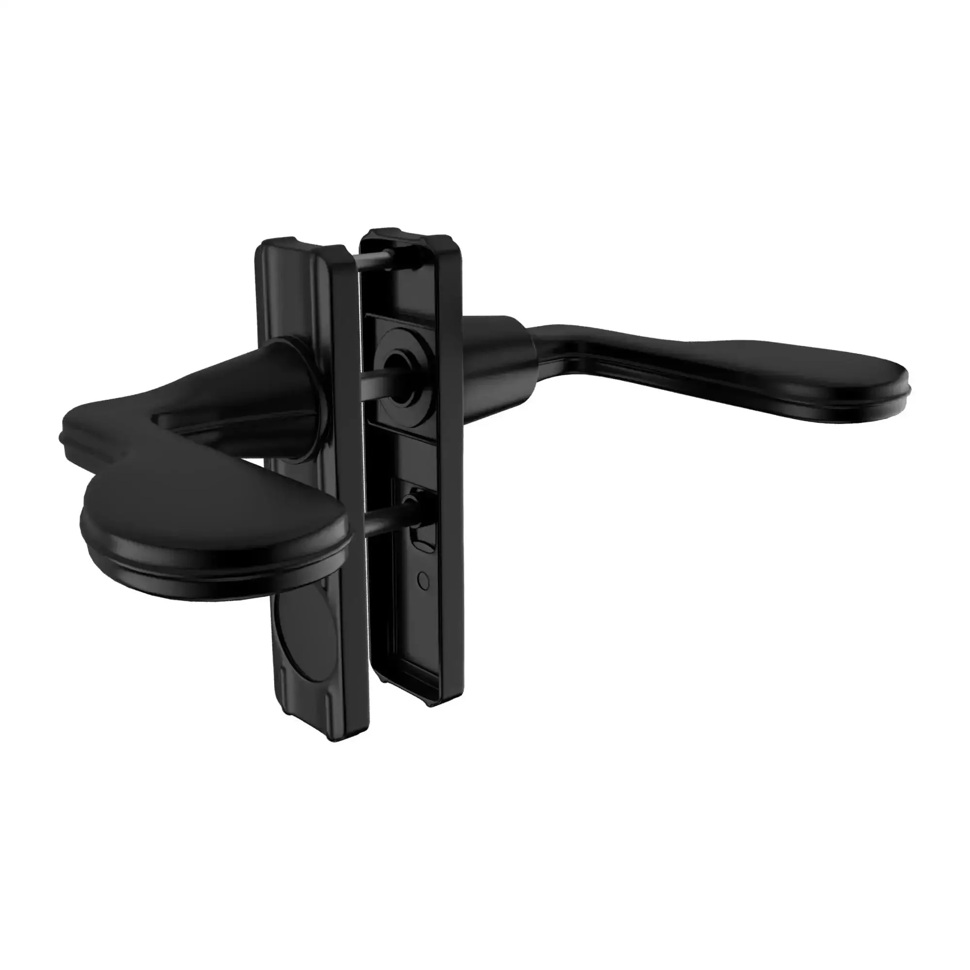 Black Aluminum Lever Latch Set With Night Lock For Door Thickness Five Eighths To One And Three Eighths Inches Reversible Handle Two And A Half Inch Centers Three And A Half Inch Height Lock It Down No Fuss For Home Or Office Sleek Finish