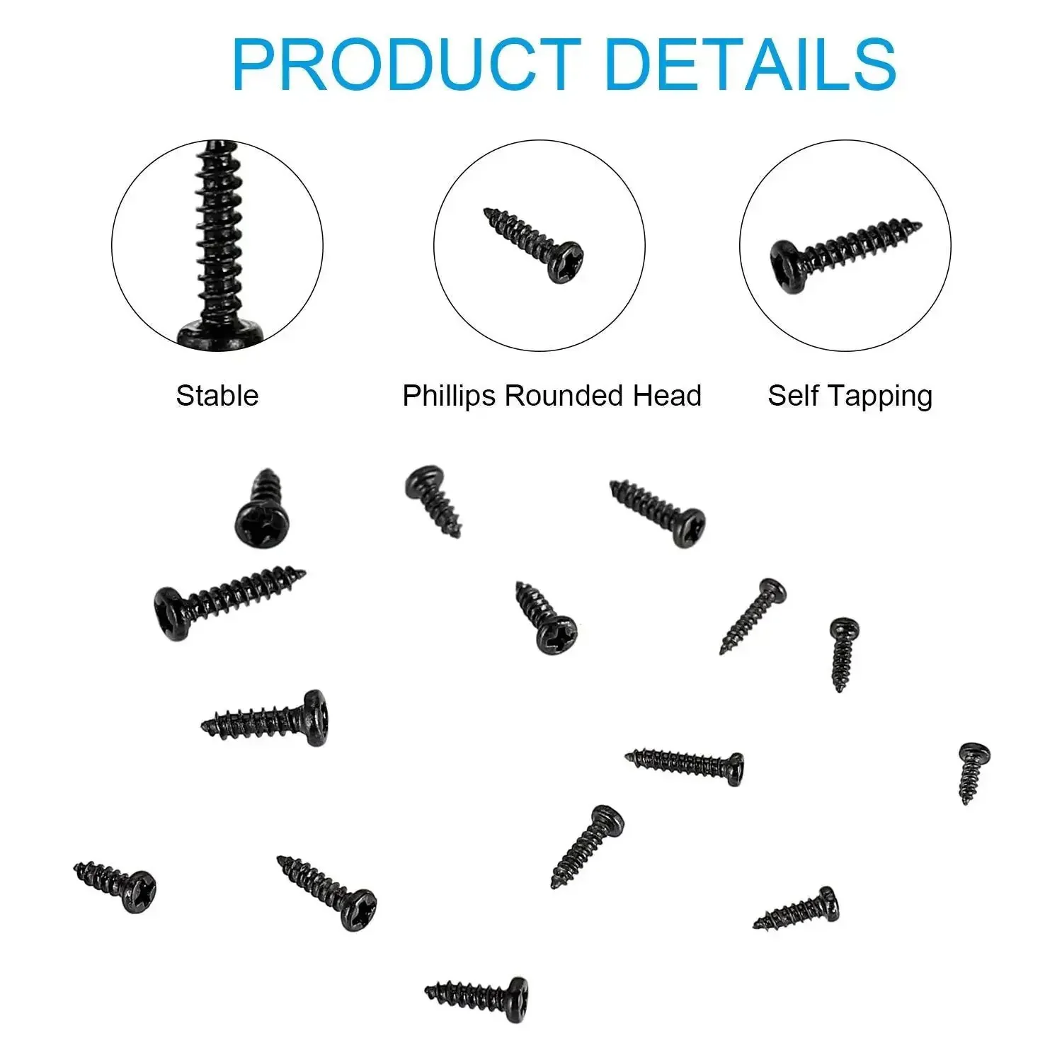 Black Carbon Steel Tiny Phillips Pan Head Self Tapping Screws Set 750 Pcs In 15 Sizes For Electronics Micro Wood Screws Kit M1 To M1.7 With M1x3mm M1x4mm M1x5mm M1.2x4mm And More - Image 4