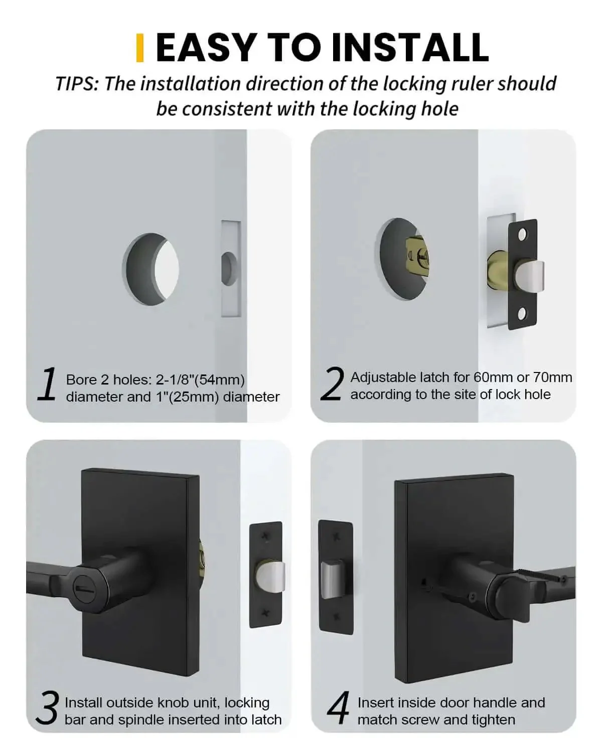 Black Door Handle Set For Interior Doors, Built To Last Heavy Duty Privacy Lever For Bedroom And Bathroom, Adjustable And Reversible, Keyless Privacy Push Button, 1 Pack - Image 3
