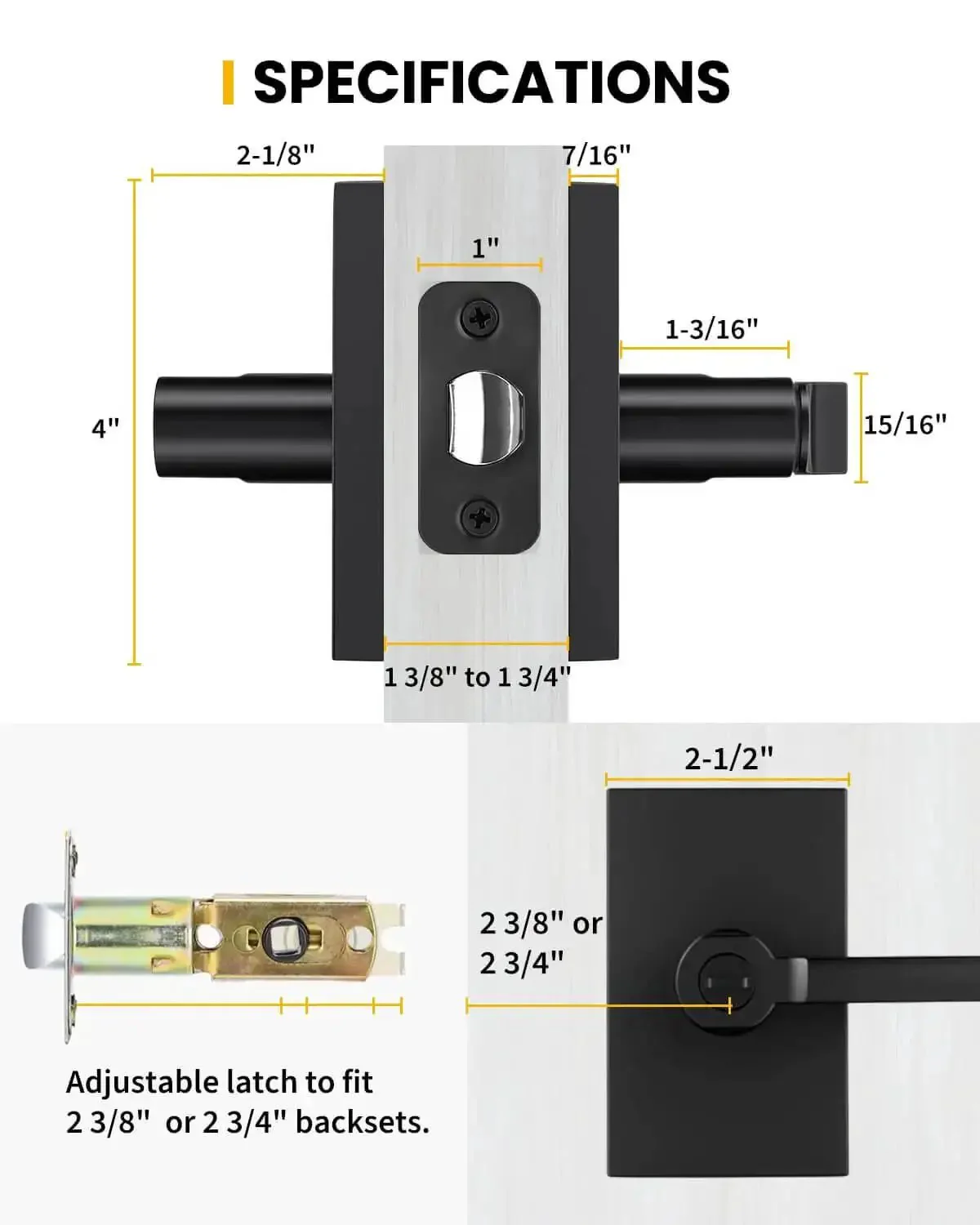 Black Door Handle Set For Interior Doors, Built To Last Heavy Duty Privacy Lever For Bedroom And Bathroom, Adjustable And Reversible, Keyless Privacy Push Button, 1 Pack - Image 5