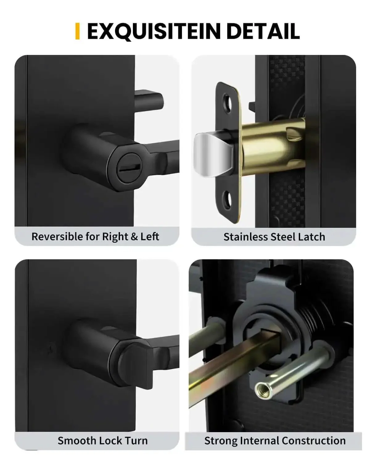 Black Door Handle Set For Interior Doors, Built To Last Heavy Duty Privacy Lever For Bedroom And Bathroom, Adjustable And Reversible, Keyless Privacy Push Button, 1 Pack - Image 6