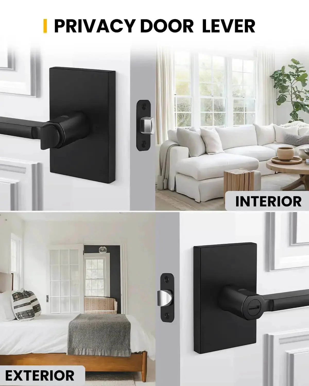 Black Door Handle Set For Interior Doors, Built To Last Heavy Duty Privacy Lever For Bedroom And Bathroom, Adjustable And Reversible, Keyless Privacy Push Button, 1 Pack - Image 8
