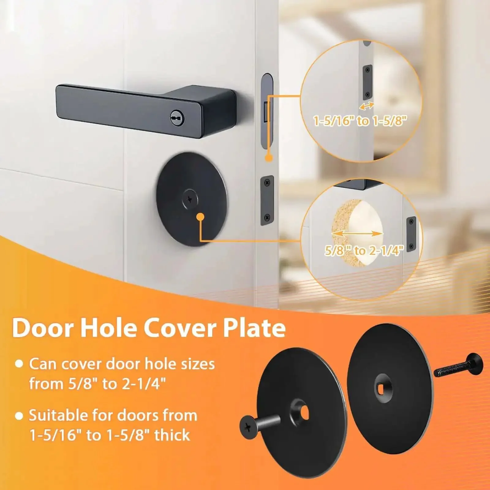 Black Door Hole Cover Plate, Heavy Duty Steel, 2 5/8 In Diameter, Fits Door Thickness 1 5/16 To 1 5/8 In, Deadbolt And Knob Hole Cover, Durable Rust Resistant Privacy Shield, No Nonsense Install, 2 Pack - Image 4