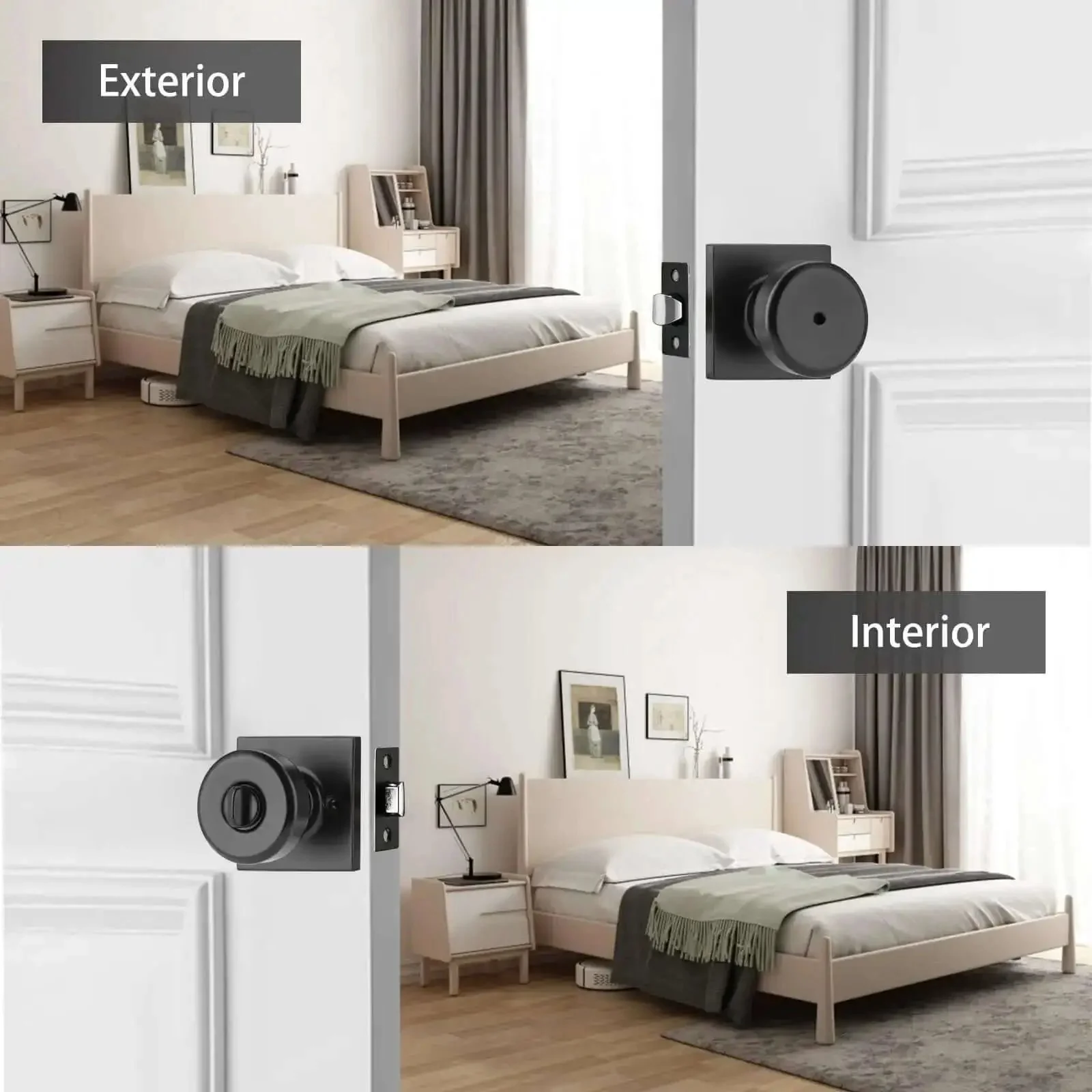 Black Interior Door Knobs For Bathroom And Bedroom Pismo Privacy Doorknob With Turn Lock And Square Rosette Heavy Duty Privacy Door Knob With Lock No Sweat Fifteen Minute Install - Image 6