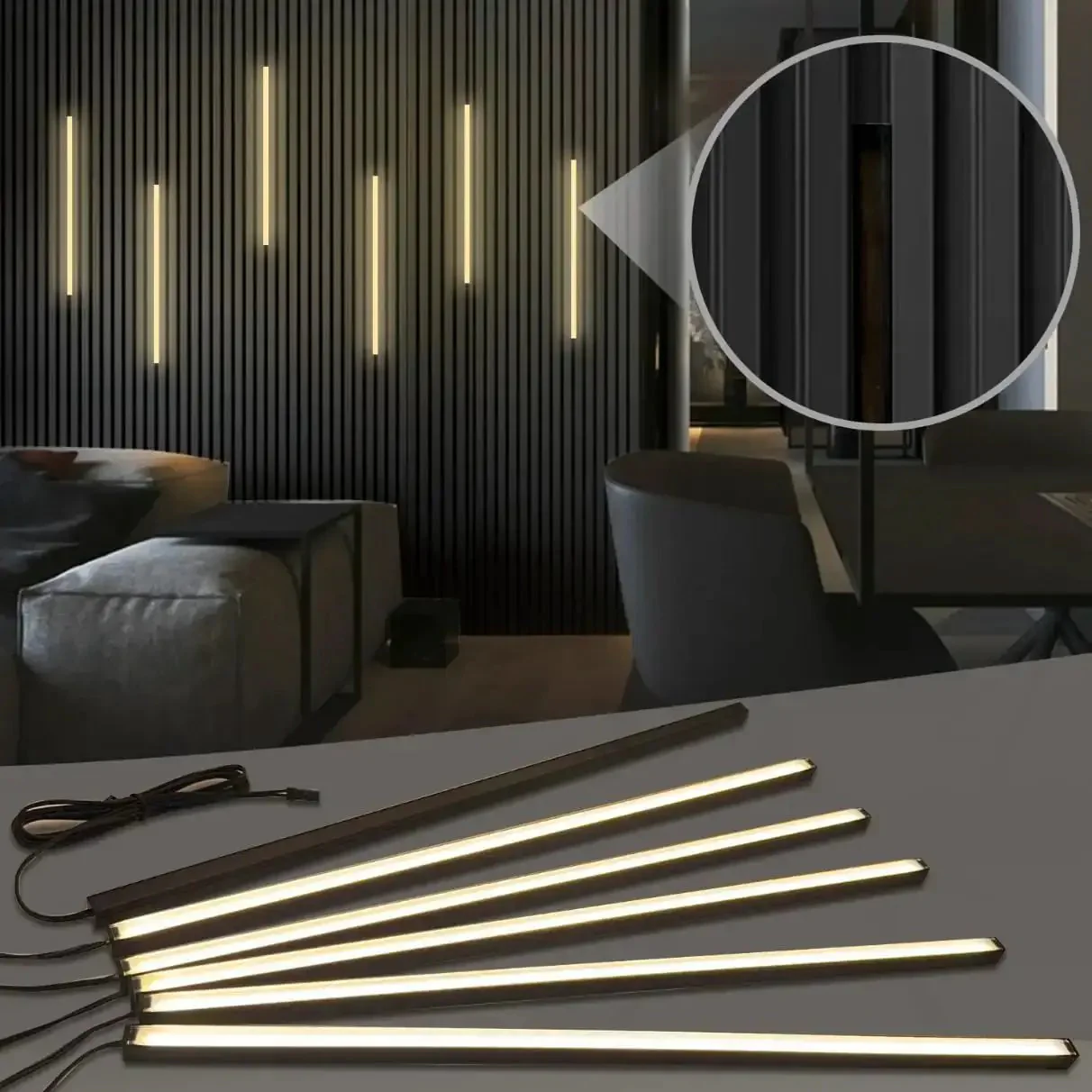 Black LED Recessed Lighting Kit Dope Six Pack Sixteen Inch 3000K Dimmable Warm White Lights With Touch Switch For Wood Slat Wall Panels Headboards Stairs Under Cabinet Home Decor DIY Friendly - Image 2