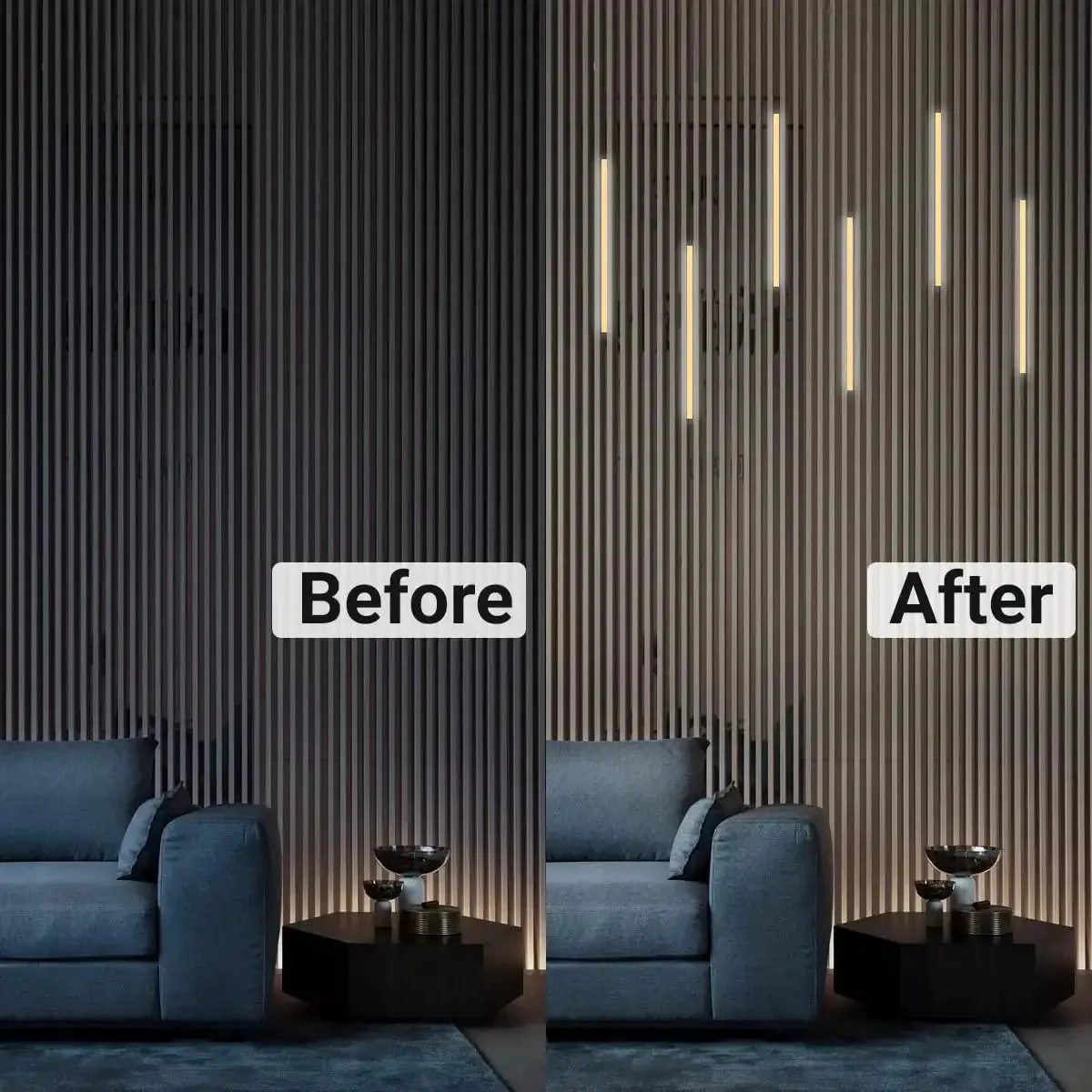 Black LED Recessed Lighting Kit Dope Six Pack Sixteen Inch 3000K Dimmable Warm White Lights With Touch Switch For Wood Slat Wall Panels Headboards Stairs Under Cabinet Home Decor DIY Friendly - Image 3