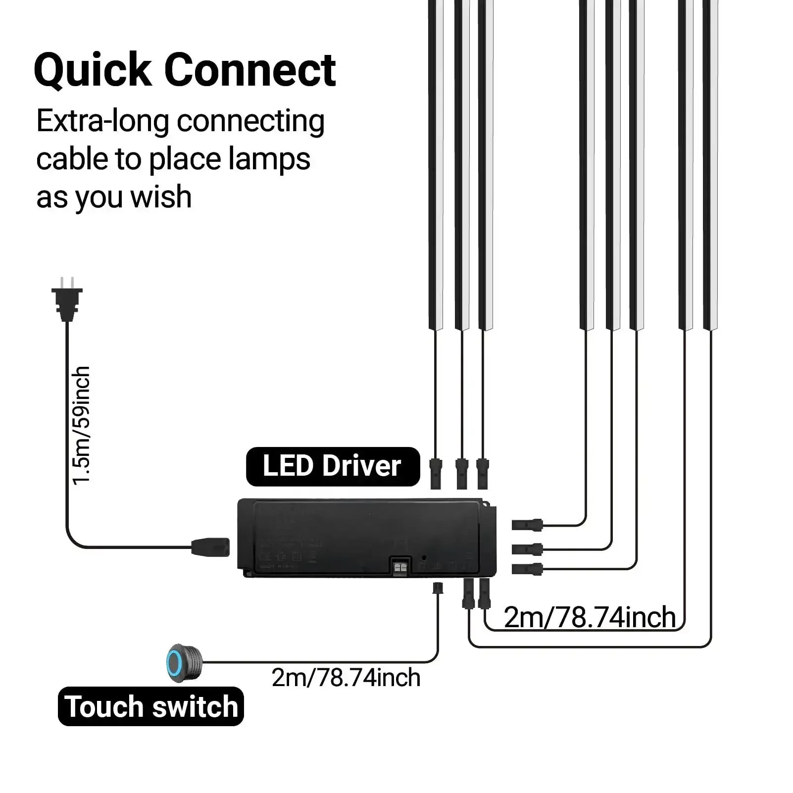 Black LED Recessed Lighting Kit With Dope 8 Piece 3000K Warm White Wall Panel Lights With Touch Control Dimmable Self Adhesive Milky Cover For Wood Slat Walls And Under Cabinet Includes 18In, 26In, 34In And 42In Sizes - Image 6