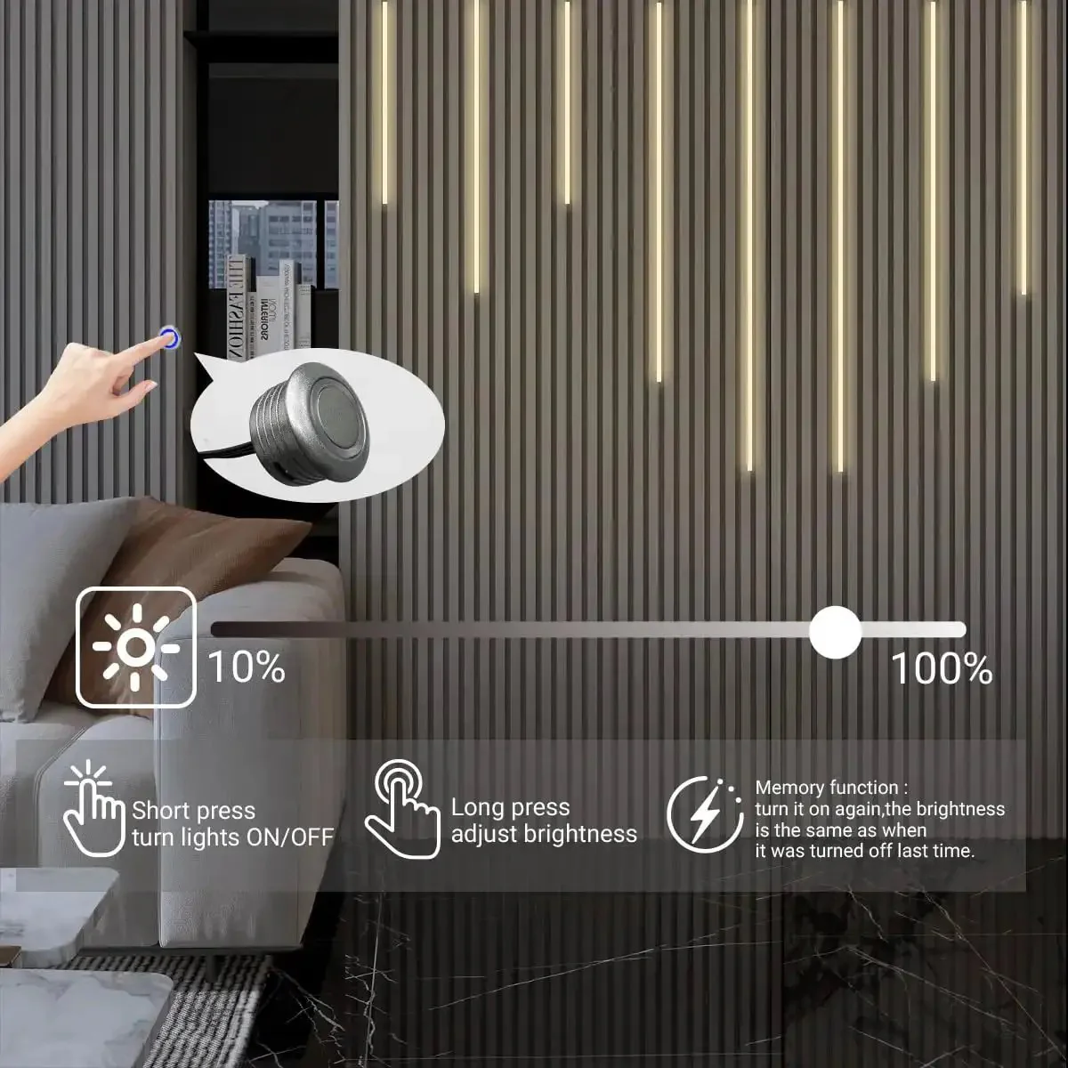 Black LED Recessed Lighting Kit With Dope 8 Piece 3000K Warm White Wall Panel Lights With Touch Control Dimmable Self Adhesive Milky Cover For Wood Slat Walls And Under Cabinet Includes 18In, 26In, 34In And 42In Sizes - Image 8
