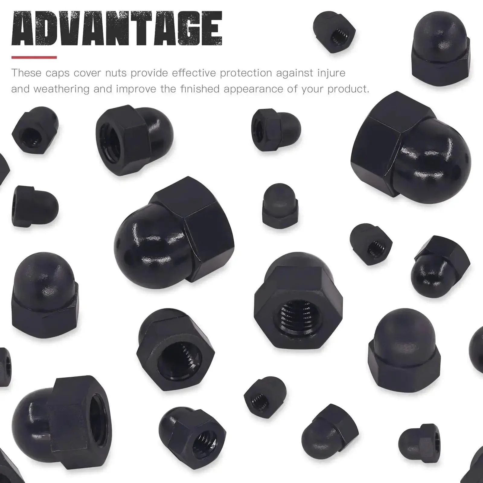 Black Nylon Acorn Nuts Assortment Kit 7 Sizes 100 Pcs Inner Threaded Dome Cap Nuts M3 M4 M5 M6 M8 M10 M12 A Go To Must Have Set For Metric Bolts Durable Lightweight High Strength Hardware Fasteners - Image 2