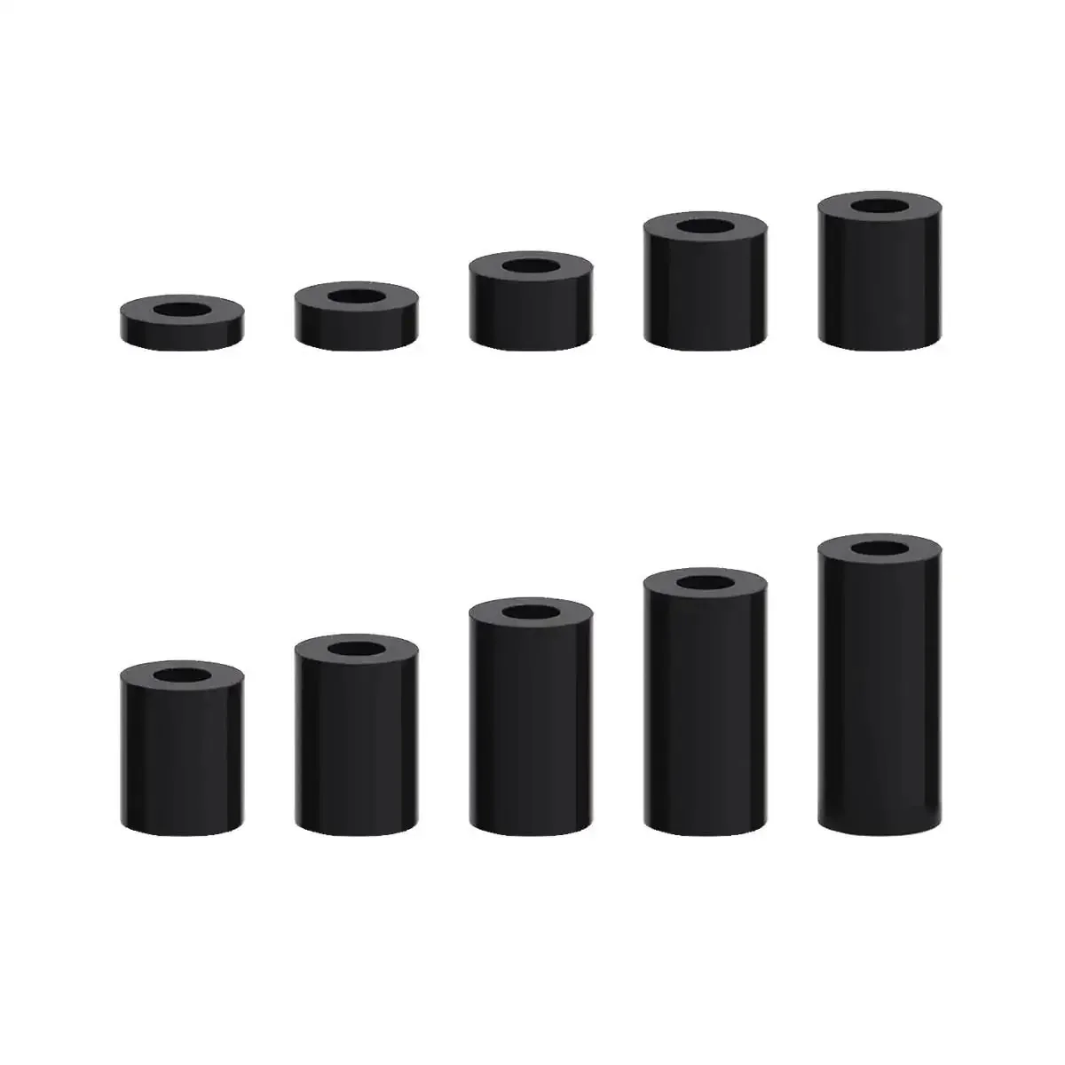 Black Nylon Round Spacers For M6 Screws No Thread Mixed Lengths 3mm, 5mm, 8mm, 10mm, 12mm, 15mm, 20mm, 25mm, 30mm, 35mm 300 Pieces Ideal For Brackets, Electrical Boxes, Home Improvement And DIY Projects
