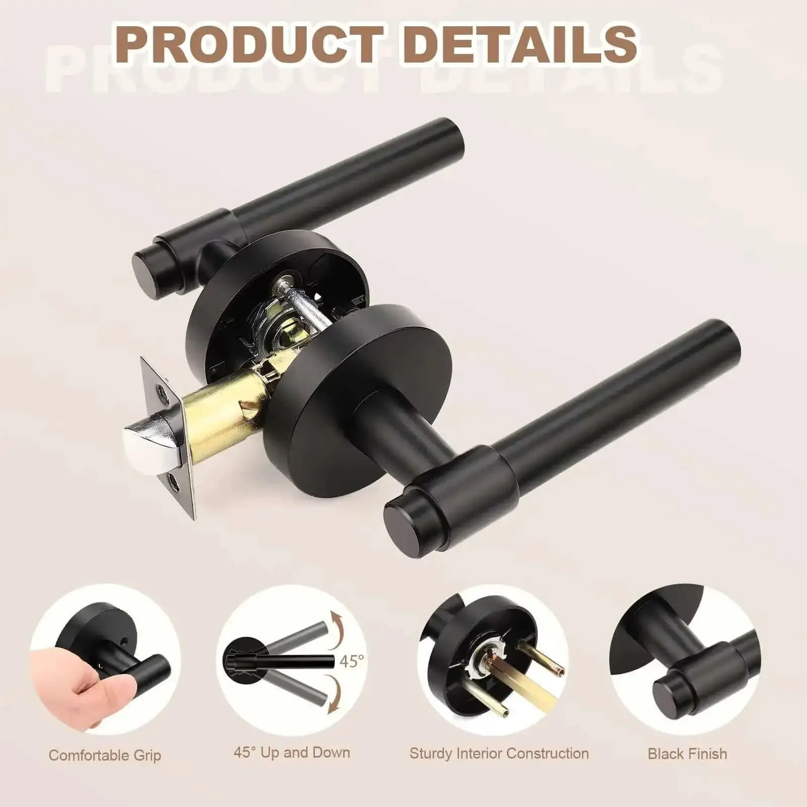 Black Passage Door Handles Three Pack Heavy Duty Reversible Non Locking Lever For Interior Doors Ideal For Hallways And Closets With Adjustable Latch And Smooth Operation Easy Install - Image 5