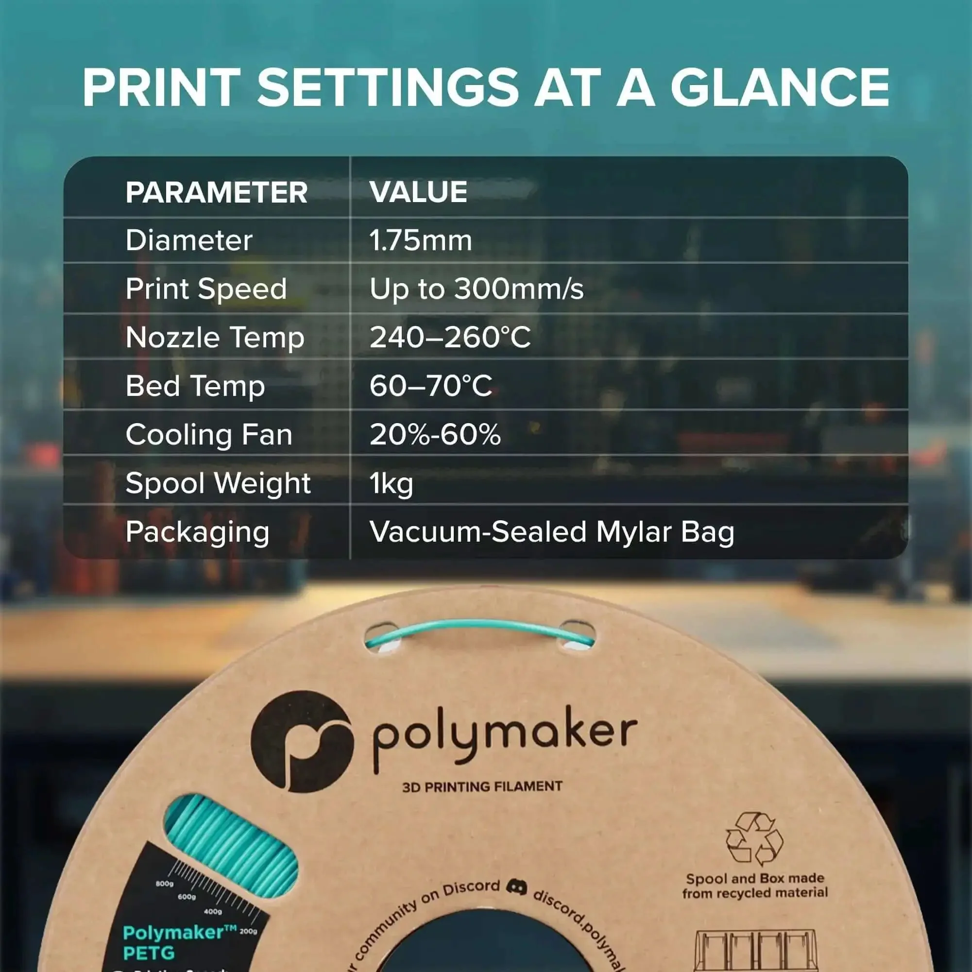 Black PETG Filament 1.75mm 1kg Beefed Up High Speed Formula Up To 300mm Per Second For Fast Durable Prints With Superior Layer Adhesion Warp Free And High Strength Compatible With Most 3D Printers - Image 3