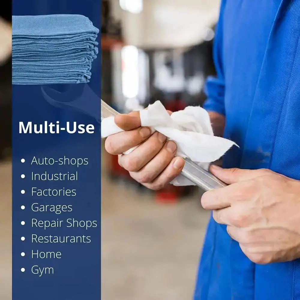 Blue 12x14 Inch Shop Towels Set Of 50 Reusable 100 Percent Cotton Cleaning Cloths For Auto Shop Mechanic Garage Kitchen Industry Home Highly Absorbent Lint Free Bulk Rags - Image 7