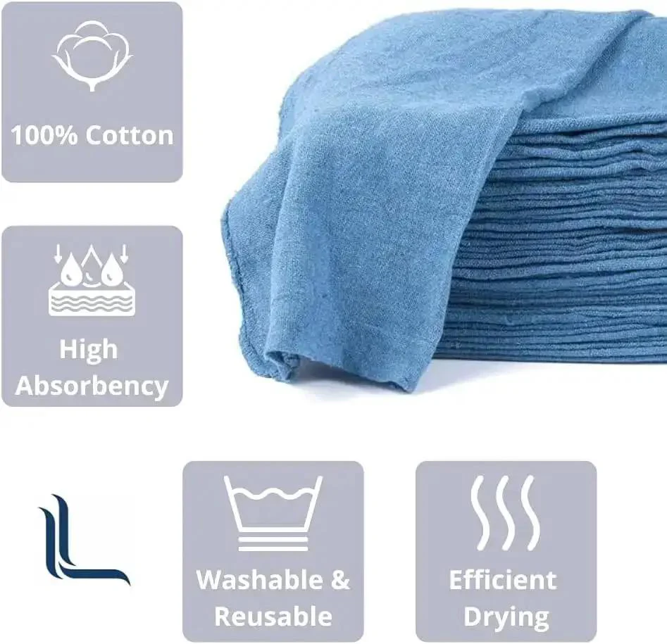 Blue 12x14 Inch Shop Towels Set Of 50 Reusable 100 Percent Cotton Cleaning Cloths For Auto Shop Mechanic Garage Kitchen Industry Home Highly Absorbent Lint Free Bulk Rags - Image 8