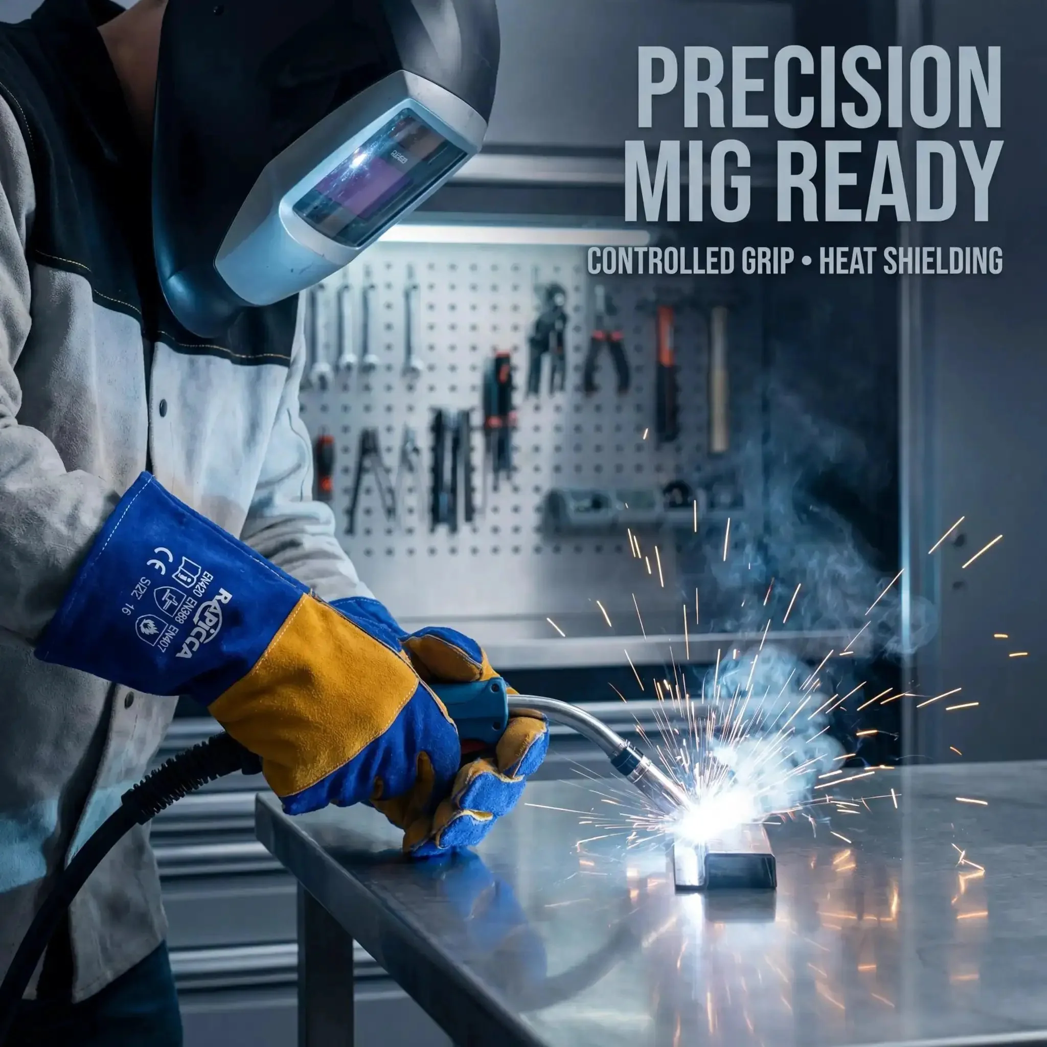 Blue 16 Inch Welding Gloves Fire Resistant Leather With Double Layer Padding For Stick Welders MIG Flux Core Forge Blacksmith Fireplace Wood Stove Fire Pit Grill Oven Furnace Handling Heavy Duty Materials - Image 2