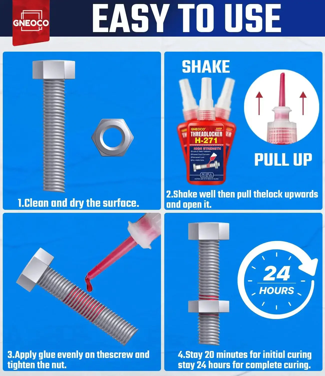 Blue And Red Thread Lock For Nuts Bolts And Fasteners Medium High Strength Lock Tight With Anaerobic Curing To Prevent Loosening And Corrosion On Metals Easy To Use With 20 Minute Initial Cure 100ml - Image 5