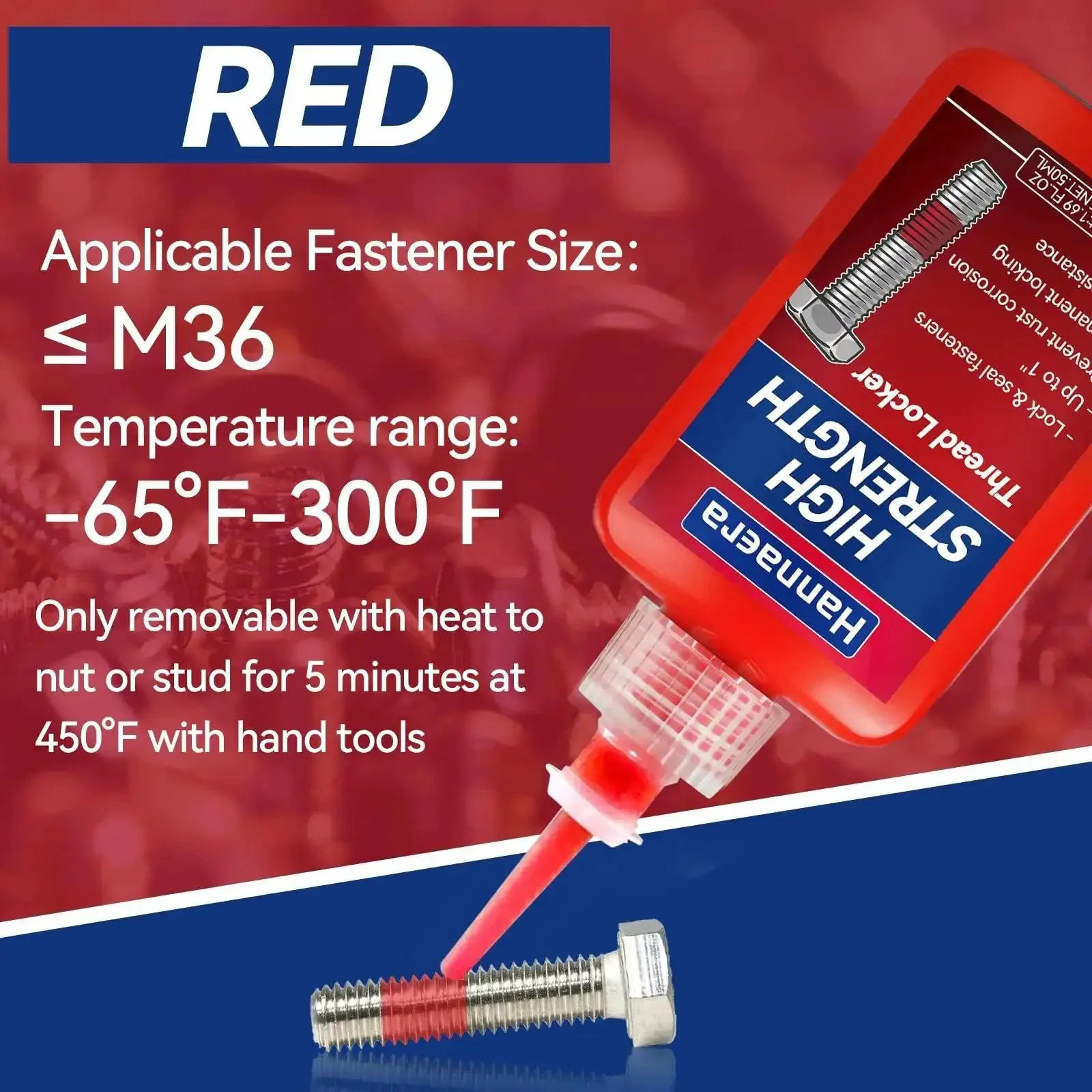 Blue And Red Thread Locker Kit For Nuts And Bolts Removable And Permanent Adhesive To Prevent Loosening From Vibration And Lock It Down Seals Tight And Prevents Leaks On Metal Fasteners Includes Medium 50 Ml Bottles Two And High Strength 50 Ml Bottle - Image 2
