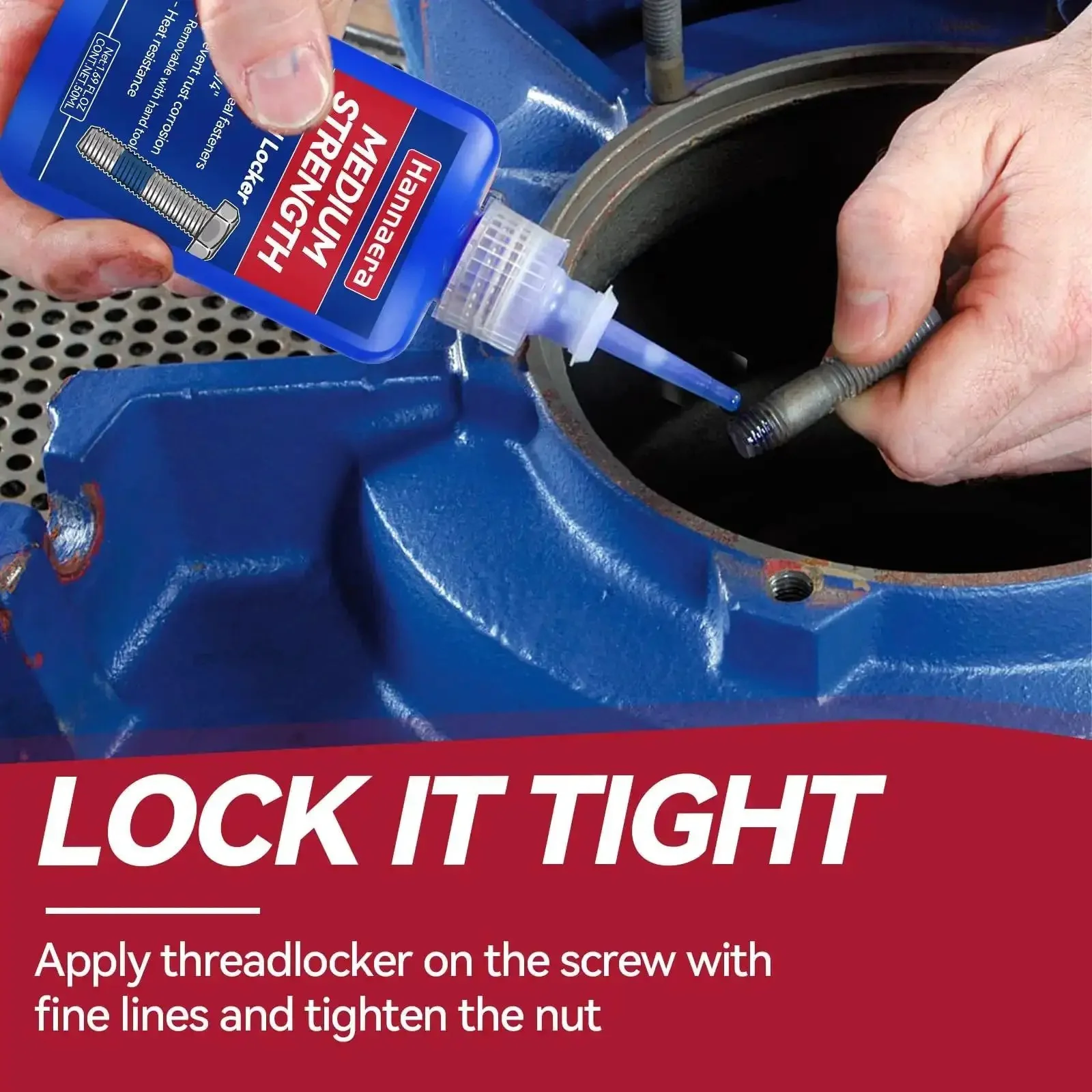 Blue And Red Thread Locker Kit For Nuts And Bolts Removable And Permanent Adhesive To Prevent Loosening From Vibration And Lock It Down Seals Tight And Prevents Leaks On Metal Fasteners Includes Medium 50 Ml Bottles Two And High Strength 50 Ml Bottle - Image 6