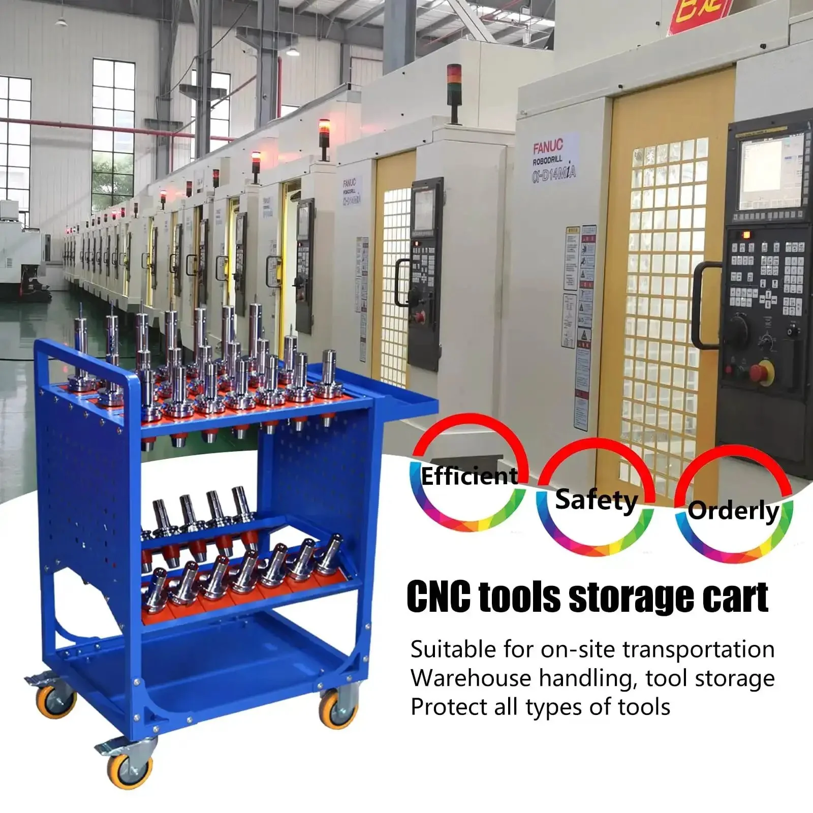Blue Classic Mobile CNC Tool Storage Cart With Wheels For CAT40 CNC Tool Holders And Machining Centers Heavy Duty Tool Service Cart For Warehouses And Shops Rust Resistant Electrostatic Coated Finish - Image 7