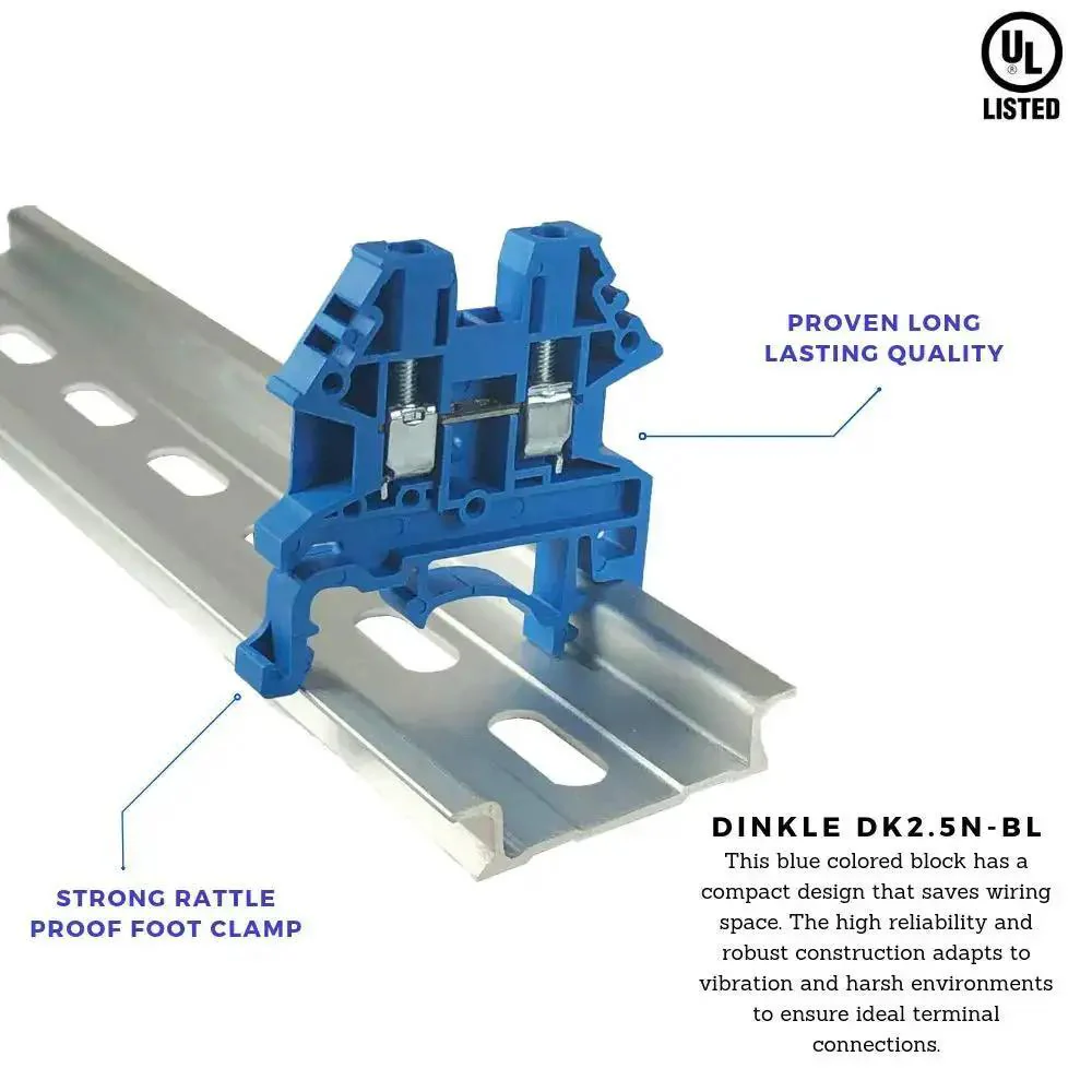Blue DK2.5N-BL DIN Rail Terminal Block Screw Type With UL 600V 20A 12-22AWG Go-To Compatibility High Reliability Compact Wire Space Saver Pack Of 100 For Industrial Projects - Image 6