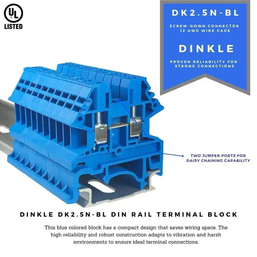 Blue DK2.5N-BL DIN Rail Terminal Block Screw Type With UL 600V 20A 12-22AWG Go-To Compatibility High Reliability Compact Wire Space Saver Pack Of 100 For Industrial Projects - Image 8