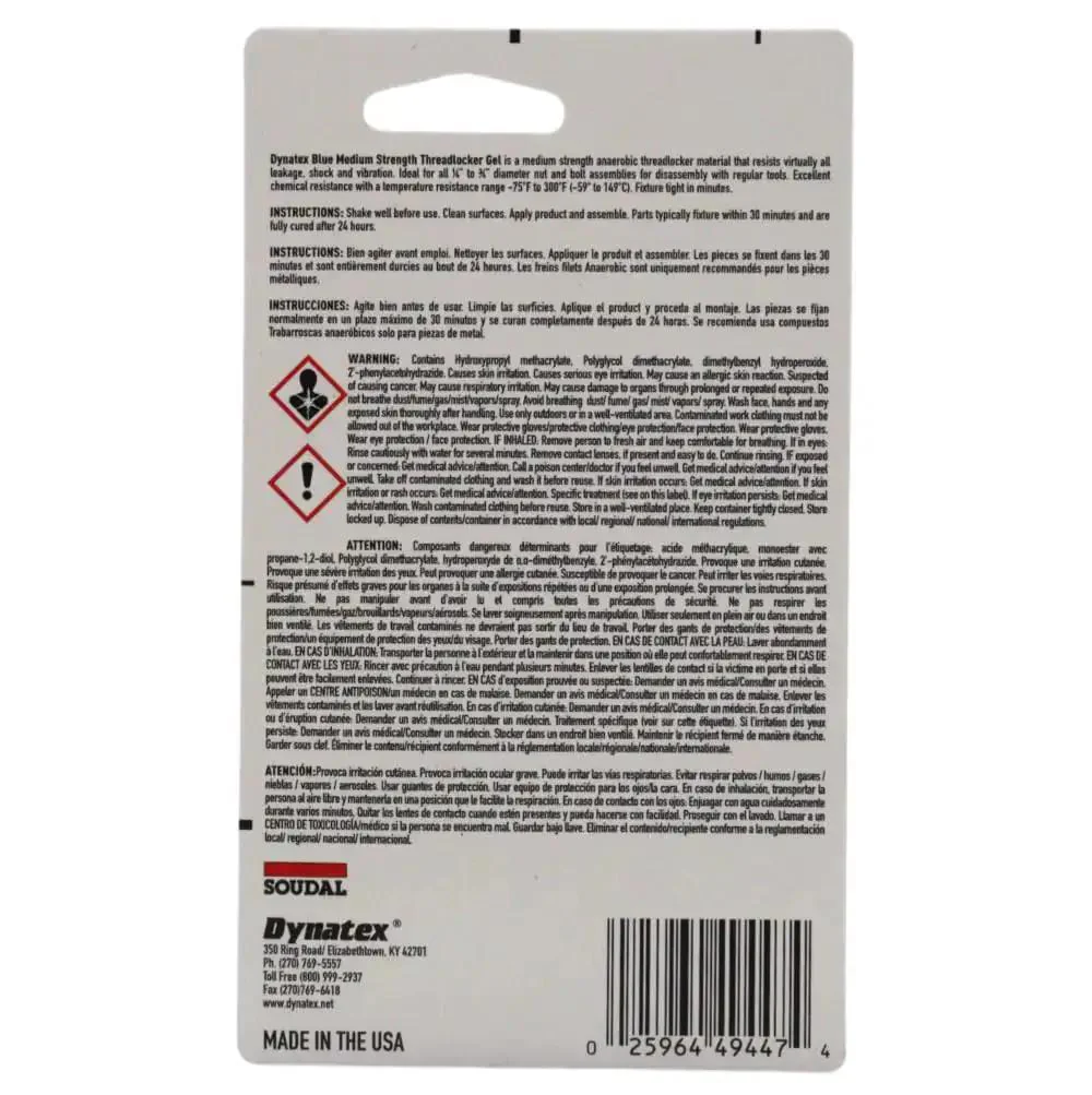 Blue Gel Thread Locker Medium Strength For Metal Fasteners, 0.20 Oz Bottle, Removable With Hand Tools, No Fuss, Locks Threads Without Stripping, Vibration And Solvent Resistant, So You Can Disassemble Later - Image 9