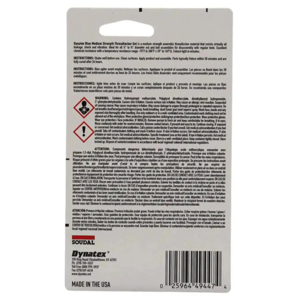 Blue Gel Threadlocker Medium Strength Formula 0.20 Oz Bottle Removable With Hand Tools Locks Metal Fasteners Vibration Resistant Solvent Resistant 2 Pack - Image 9
