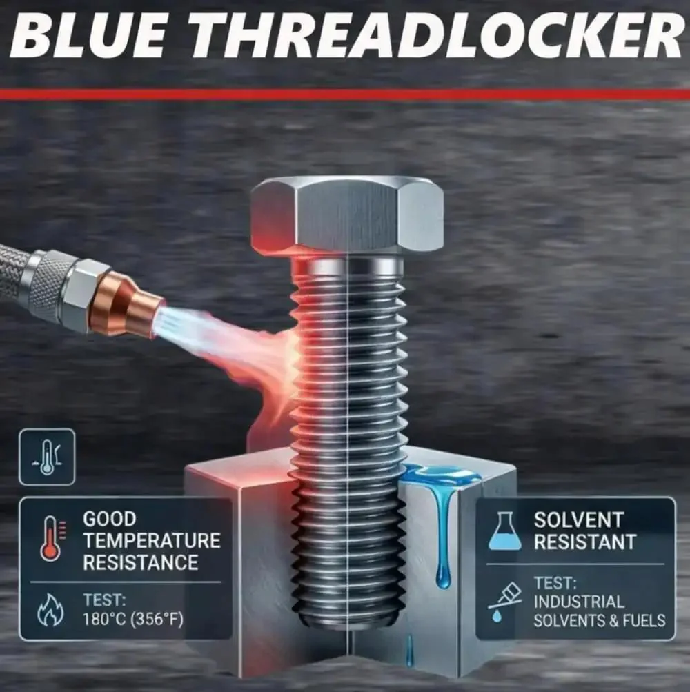 Blue Medium Strength Thread Locker For Metal Fasteners 0.34 Oz Bottle Removable With Hand Tools Locks Threads On Metal Vibration Resistant Solvent Resistant Easy Disassembly - Image 4