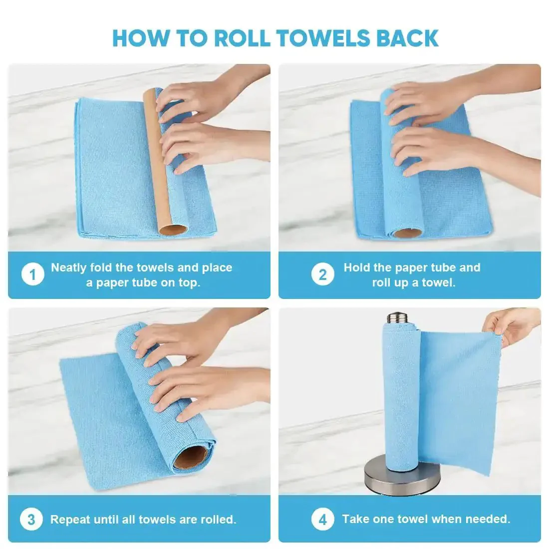 Blue Microfiber Shop Towels Roll With 55 Sheets Washable And Reusable 11x9 Inch Cloths For Cars Automotive Detailing Glass And Window Cleaning Home Kitchen And Workshop Rags - Image 2