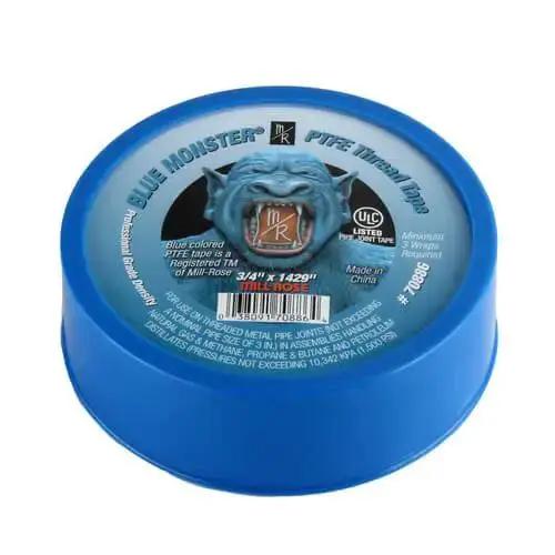 Blue PTFE Thread Seal Tape Three Quarter Inch Heavy Duty For Pipe Fittings And Gas Or Water Lines Leak Proof Sealant Acts As Thread Lubricant And Anti Seize Non Flammable And Non Toxic Ninety Nine Point Six Percent PTFE