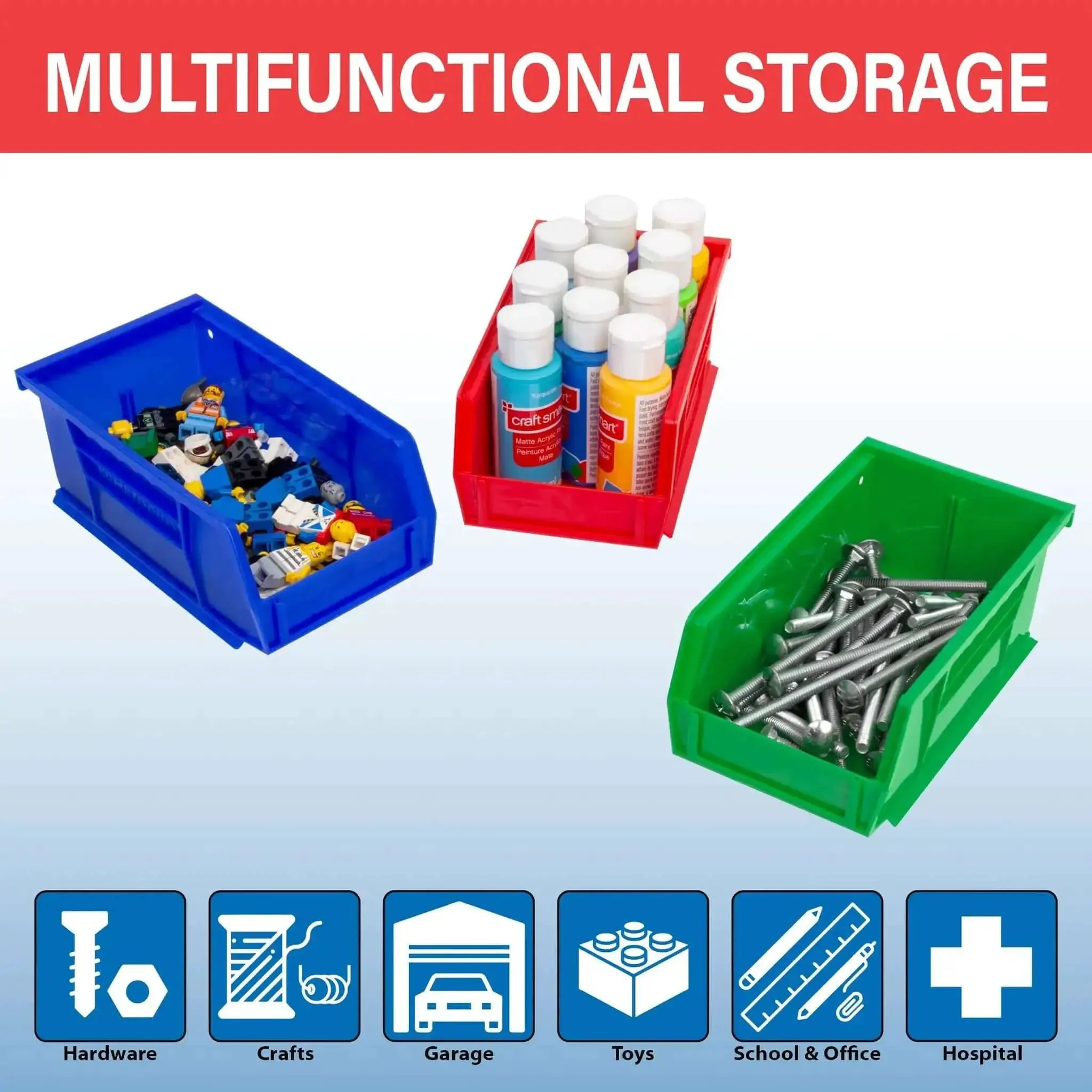 Blue Stackable Plastic Storage Bins 7x4x3 Inch, Space-Saving Organizer for Garage, Pantry, Craft Room, Holds Up to 10 Pounds, Durable One-Piece Design, 24-Pack - Image 11