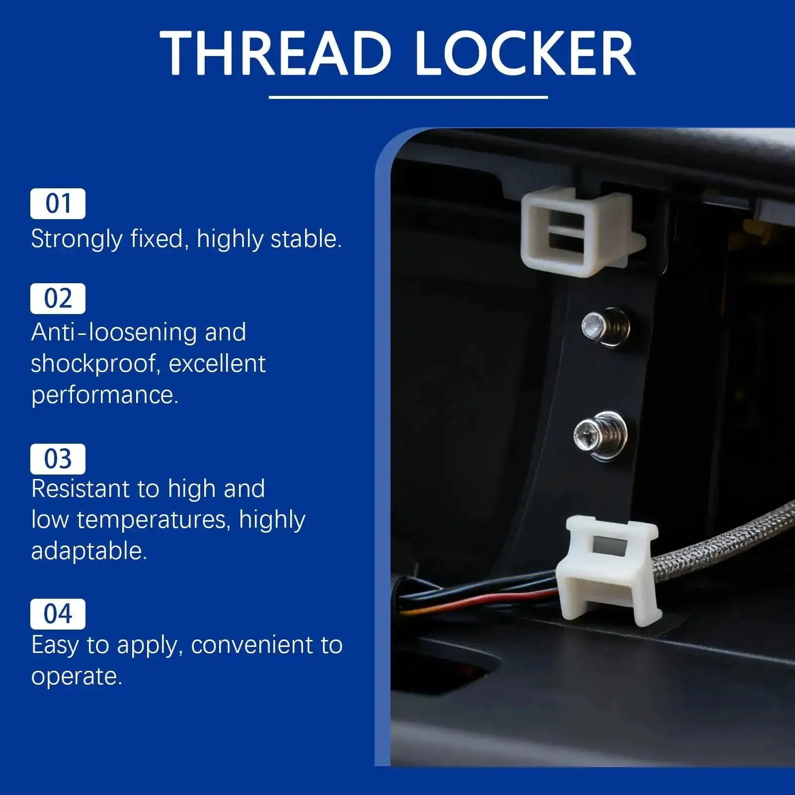 Blue Thread Locker For Nuts And Bolts, Medium To High Strength, Keeps Fasteners Tight, Prevents Loosening From Vibration And Shock, Resists Humidity And Extreme Temps, Helps Stop Leakage And Retains Service Life - Image 2