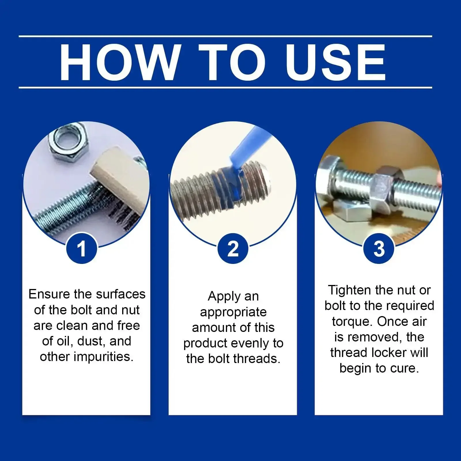 Blue Thread Locker For Nuts And Bolts, Medium To High Strength, Keeps Fasteners Tight, Prevents Loosening From Vibration And Shock, Resists Humidity And Extreme Temps, Helps Stop Leakage And Retains Service Life - Image 3