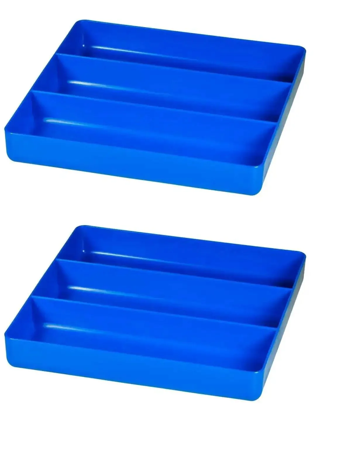 Blue Three Compartment Stackable Organizer Tray Set Two Pack For Nuts Bolts Washers And Small Tools Built To Last Durable Construction Fits Shallow Toolbox Drawers And Standard Tool Chests