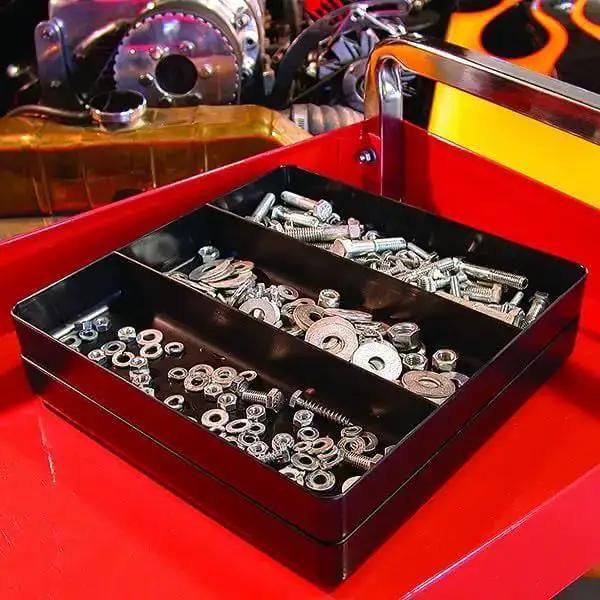 Blue Three Compartment Stackable Organizer Tray Set Two Pack For Nuts Bolts Washers And Small Tools Built To Last Durable Construction Fits Shallow Toolbox Drawers And Standard Tool Chests - Image 3