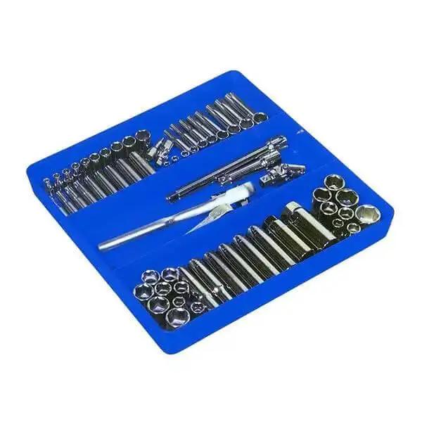 Blue Three Compartment Stackable Organizer Tray Set Two Pack For Nuts Bolts Washers And Small Tools Built To Last Durable Construction Fits Shallow Toolbox Drawers And Standard Tool Chests - Image 4