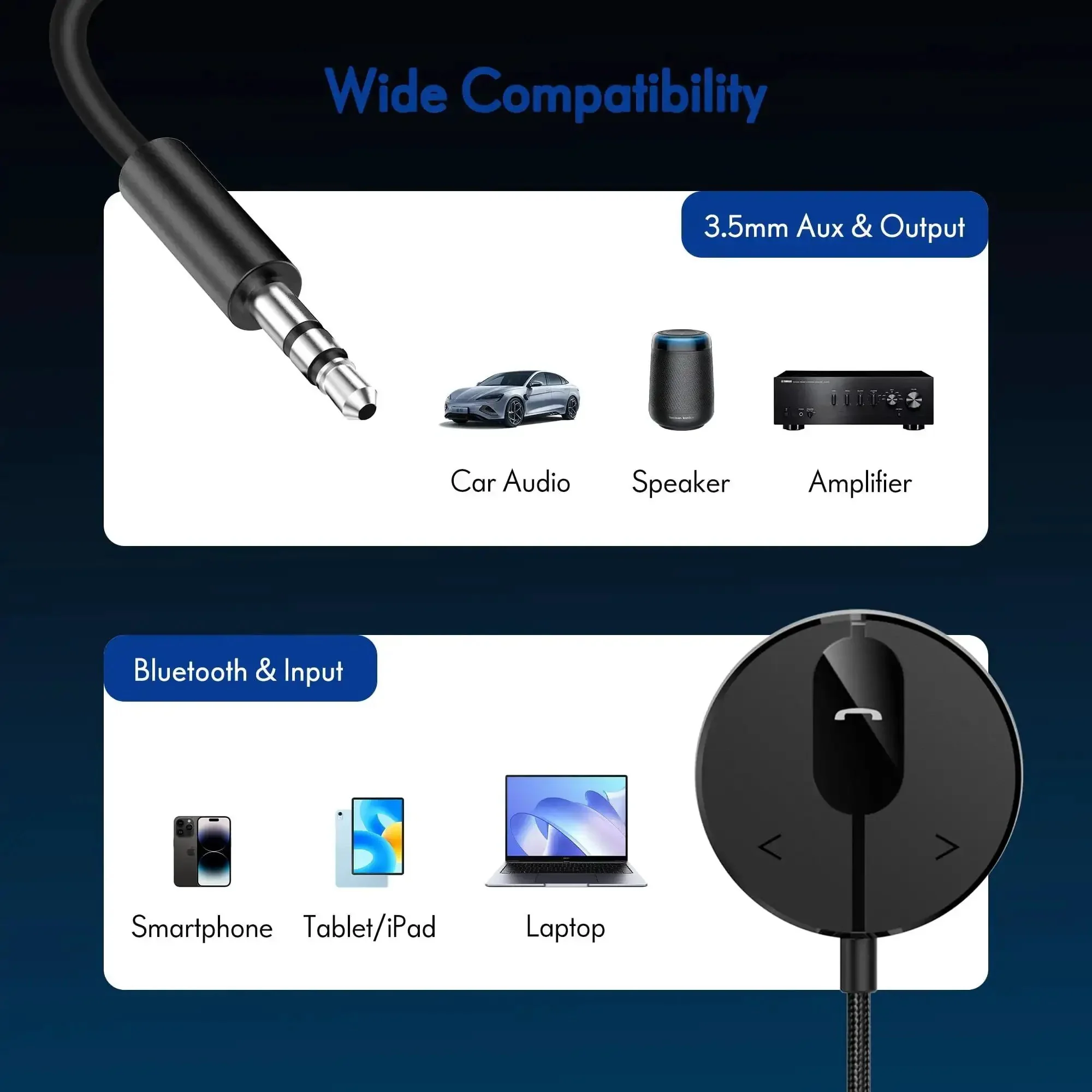 Bluetooth Car Kit With Wireless Aux Receiver For Hands Free Calling And Music Streaming Ground Loop Noise Filter Upgraded To Version 5.3 For Low Power Works With Any Car Stereo Via Aux Port Easy Plug N Play - Image 3