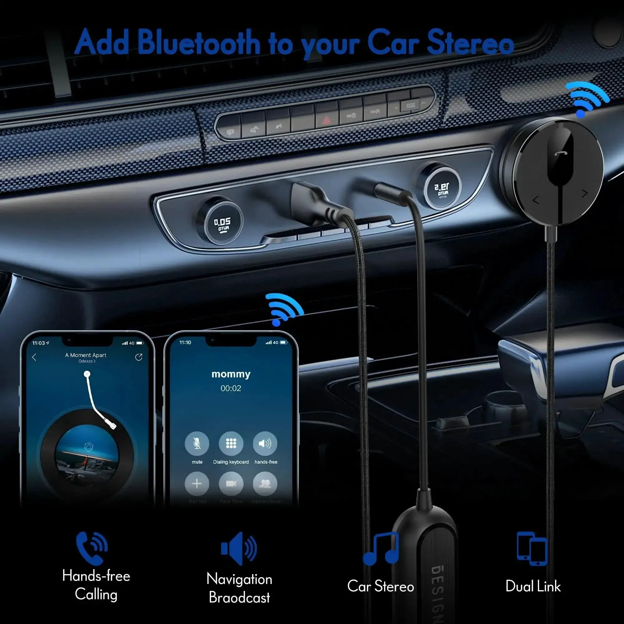 Bluetooth Car Kit With Wireless Aux Receiver For Hands Free Calling And Music Streaming Ground Loop Noise Filter Upgraded To Version 5.3 For Low Power Works With Any Car Stereo Via Aux Port Easy Plug N Play - Image 7
