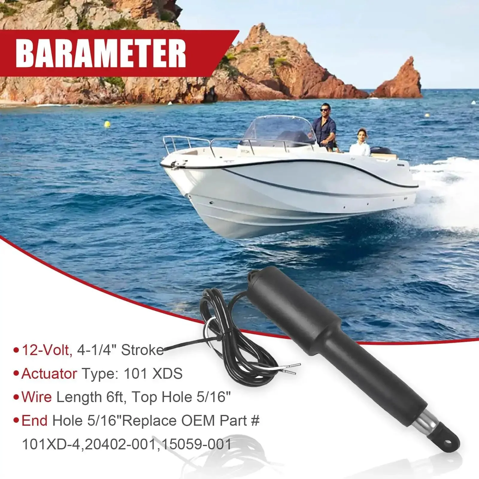 Boat Trim Tab Actuator Replacement For 102 Series Marine Trim Tabs, 12V 4-1/4 Inch Stroke, Direct Fit Beefy Heavy-Duty Replacement Part, Marine Grade Construction Corrosion Resistant Easy Plug-And-Play Install, 15059-001 - Image 2