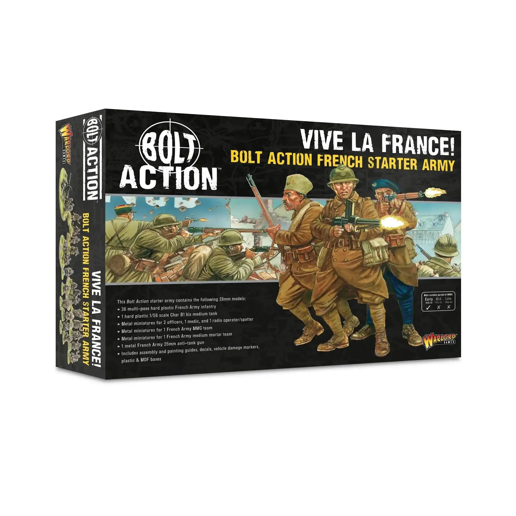 Bolt Action French Army Starter Army 1 To 56 Scale Tabletop Miniatures Plastic Paintable WWII Soldiers Set Unpainted 28mm Minifigures For Adults Gaming Figurines Pack