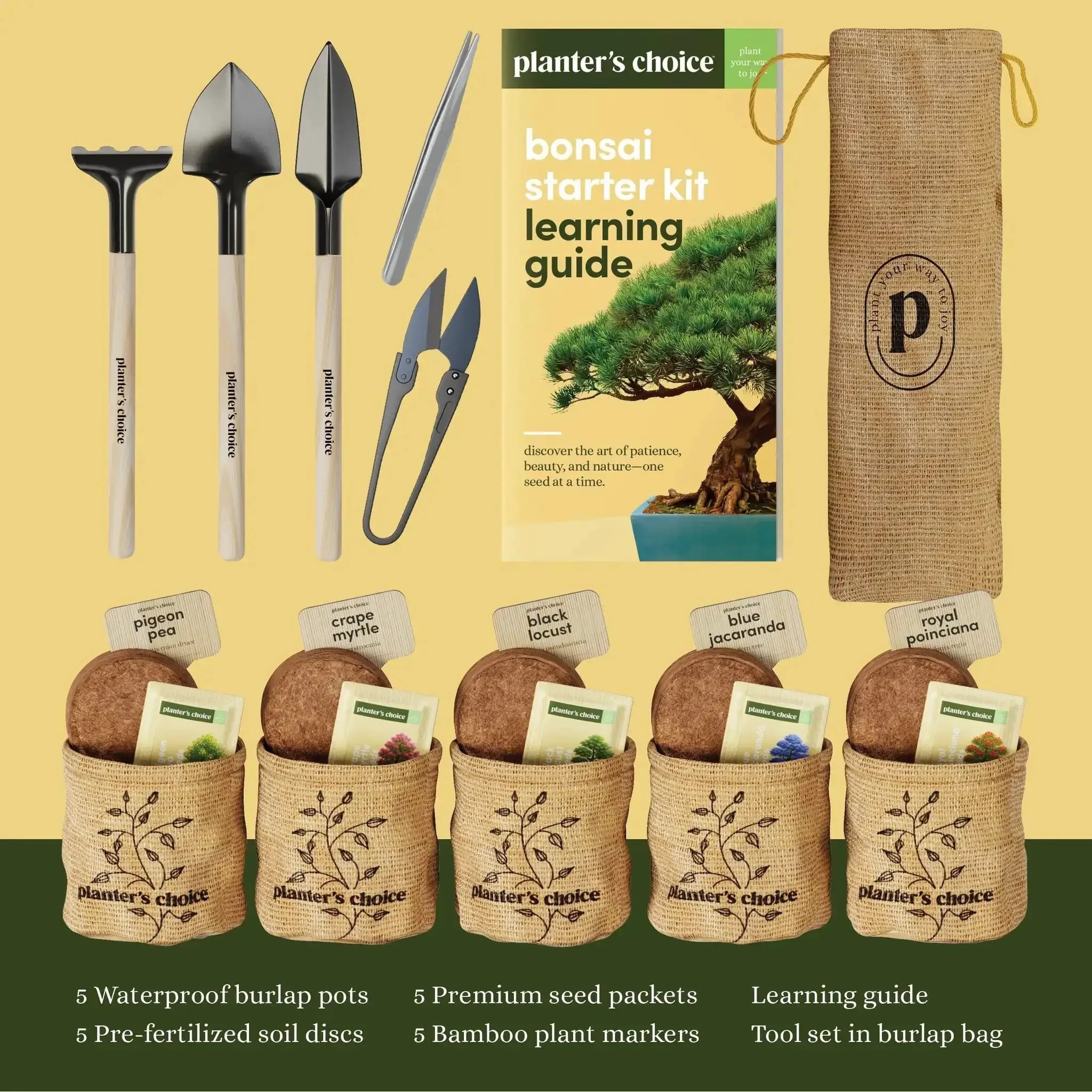 Bonsai Starter Kit With Five Varieties Black Locust Blue Jacaranda Crape Myrtle Pigeon Pea Delonix Regia All In One Deluxe Indoor Bonsai Grow Kit With Seed Packets Pre Fertilized Soil Discs Waterproof Pots Plant Markers And Do It Yourself Projects For - Image 7