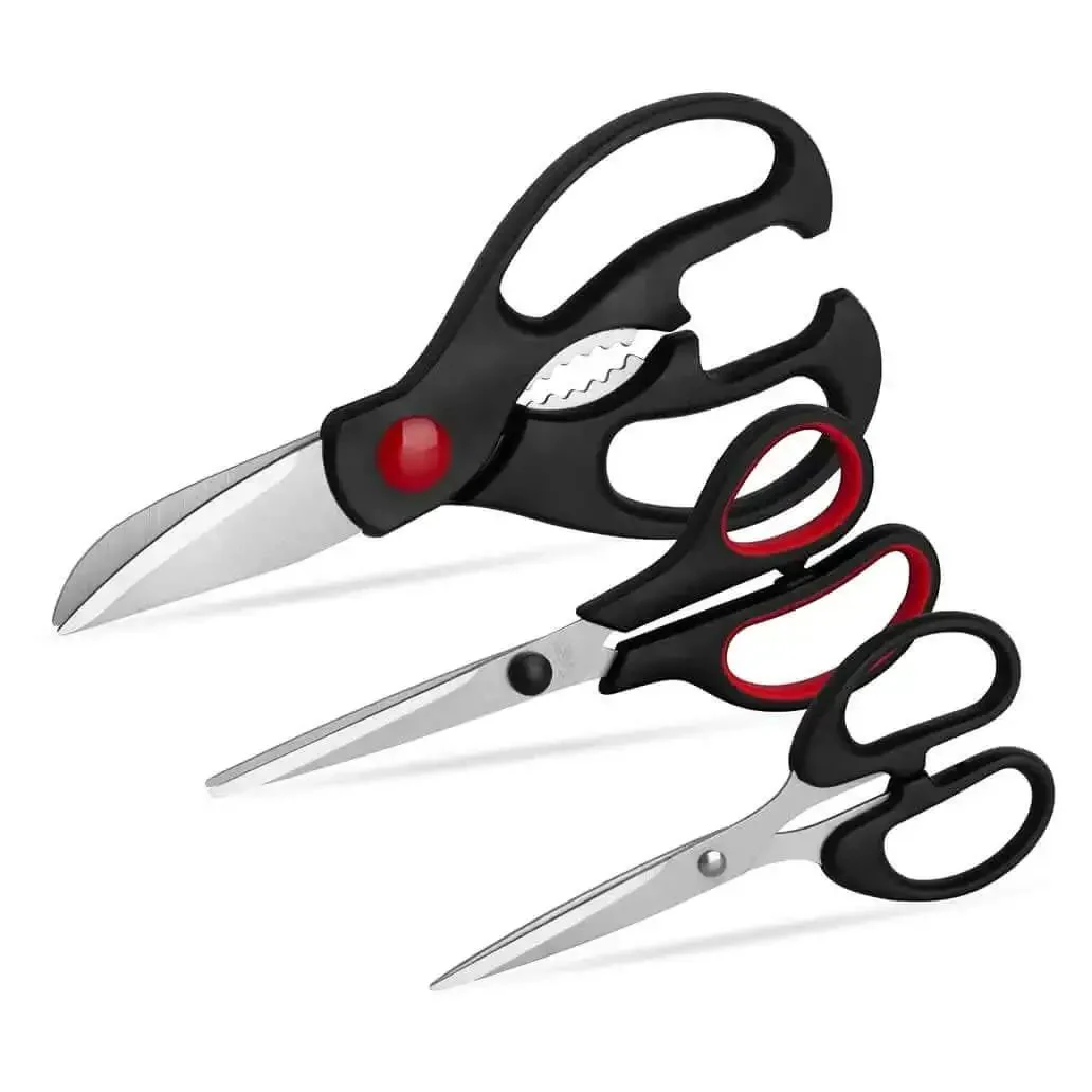 Boss All Purpose Kitchen Scissors 3 Pack Set For Poultry Fish And Vegetables Stainless Steel Sharp Shears With Heavy Duty Blades For Home Cooking Food Prep Unboxing And Bag Cutting