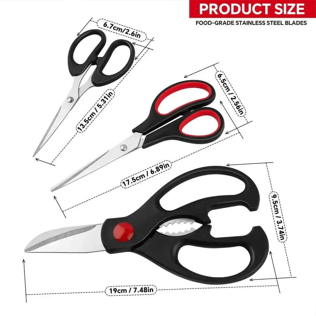 Boss All Purpose Kitchen Scissors 3 Pack Set For Poultry Fish And Vegetables Stainless Steel Sharp Shears With Heavy Duty Blades For Home Cooking Food Prep Unboxing And Bag Cutting - Image 6
