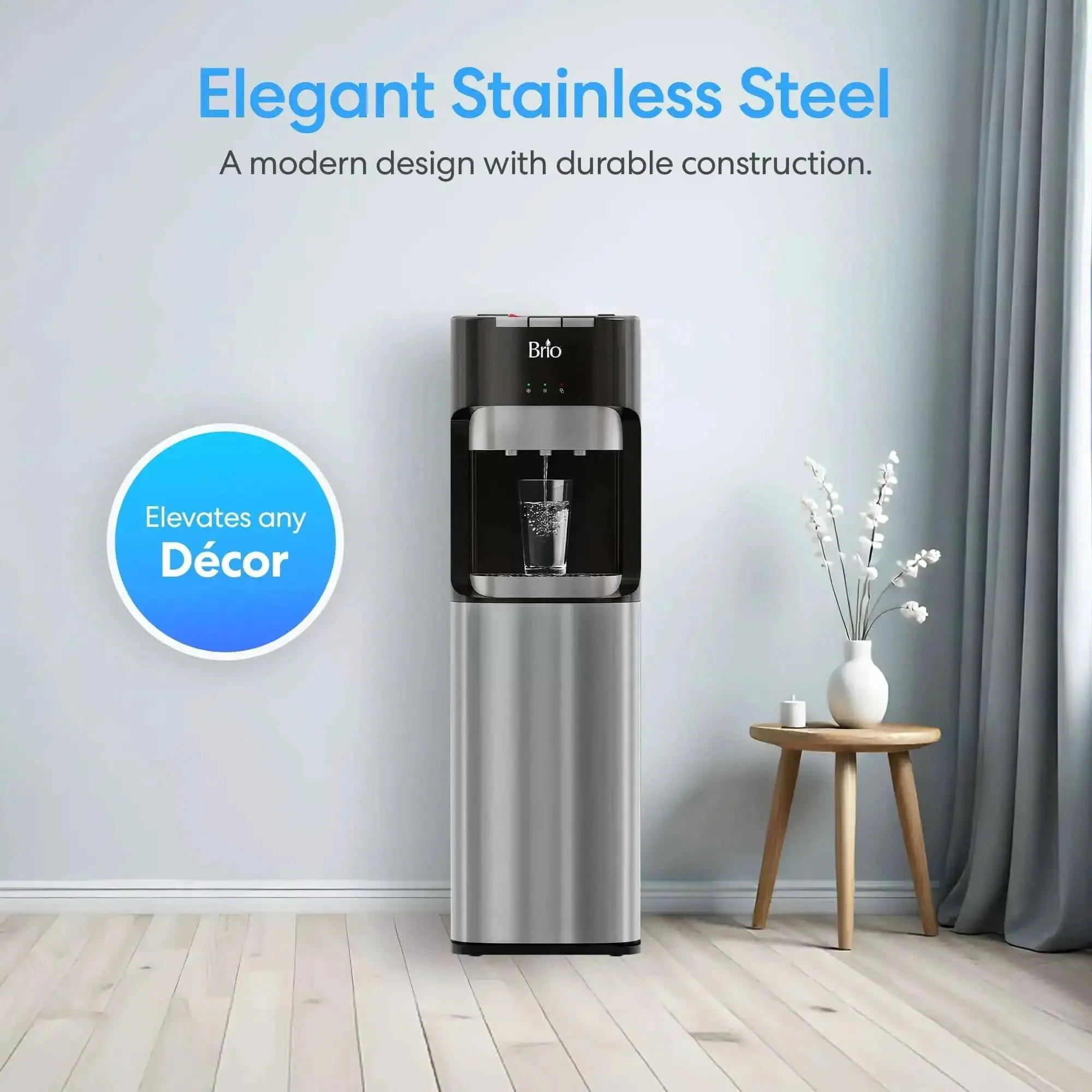 Bottom Load Water Dispenser For Five Gallon Bottles With Hot Cold And Room Temperature Water, Easy Lift Cabinet For No Fuss Bottle Changes, Child Safety Lock, LED Display And Empty Bottle Alert, Stainless Steel Finish - Image 4