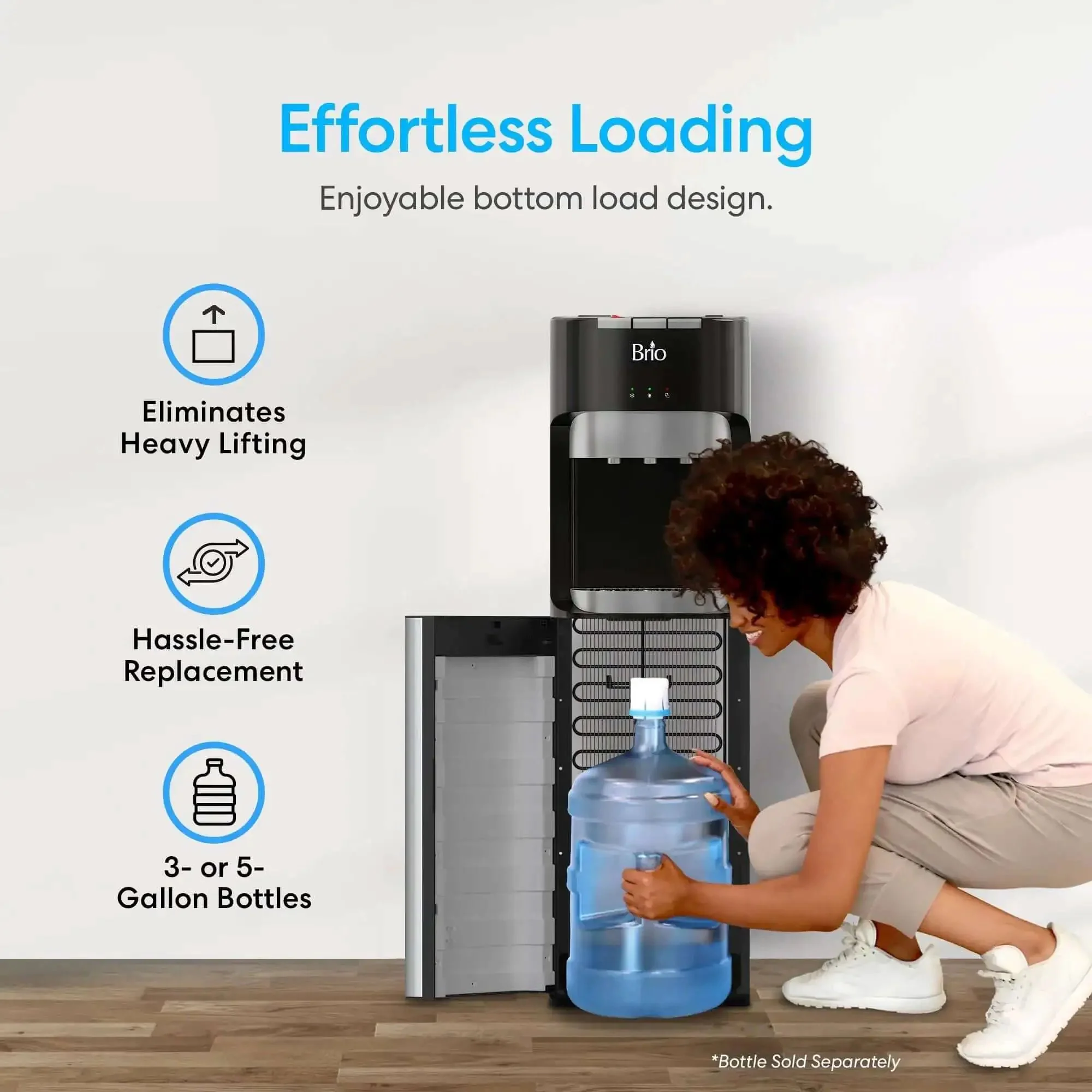 Bottom Load Water Dispenser For Five Gallon Bottles With Hot Cold And Room Temperature Water, Easy Lift Cabinet For No Fuss Bottle Changes, Child Safety Lock, LED Display And Empty Bottle Alert, Stainless Steel Finish - Image 7
