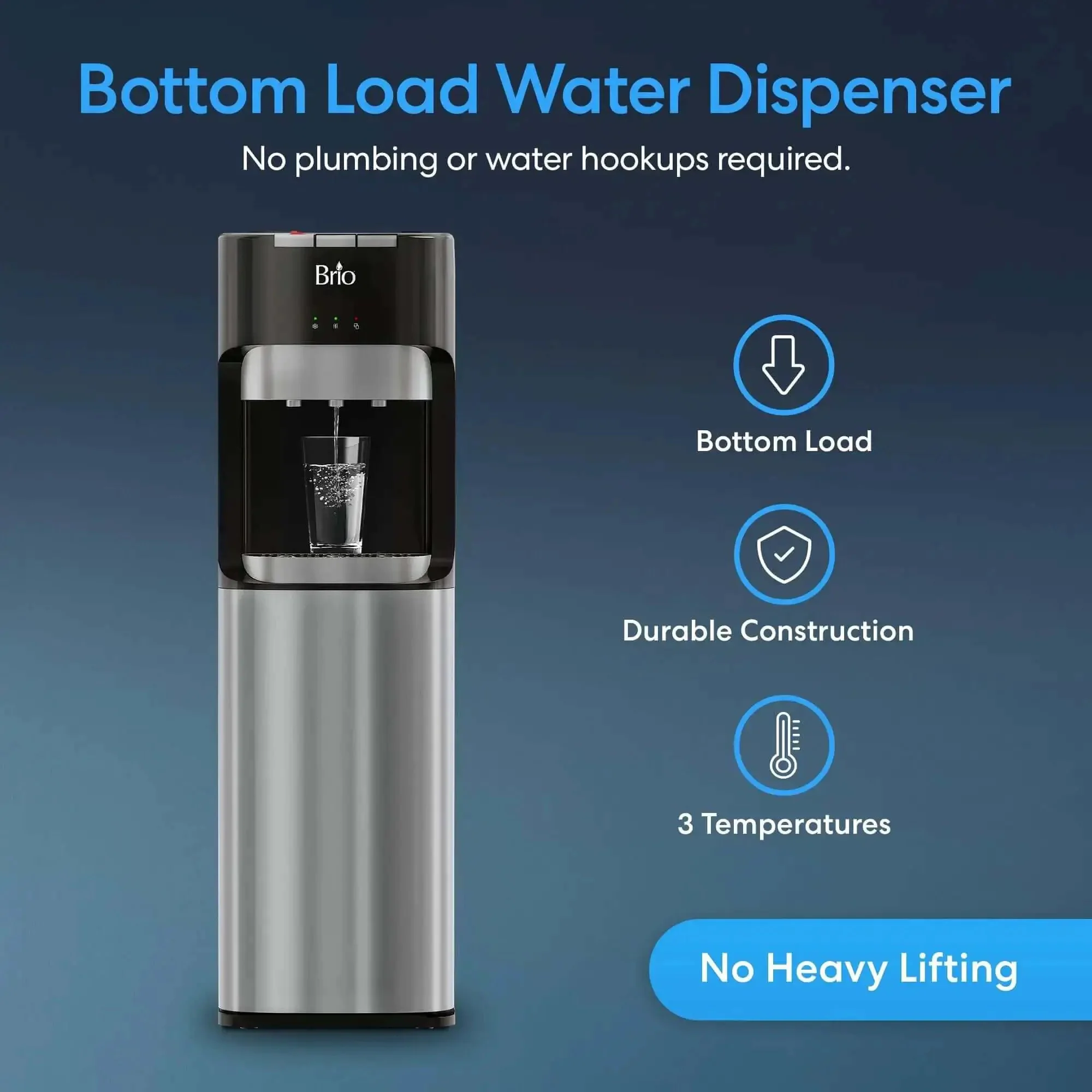Bottom Load Water Dispenser For Five Gallon Bottles With Hot Cold And Room Temperature Water, Easy Lift Cabinet For No Fuss Bottle Changes, Child Safety Lock, LED Display And Empty Bottle Alert, Stainless Steel Finish - Image 9