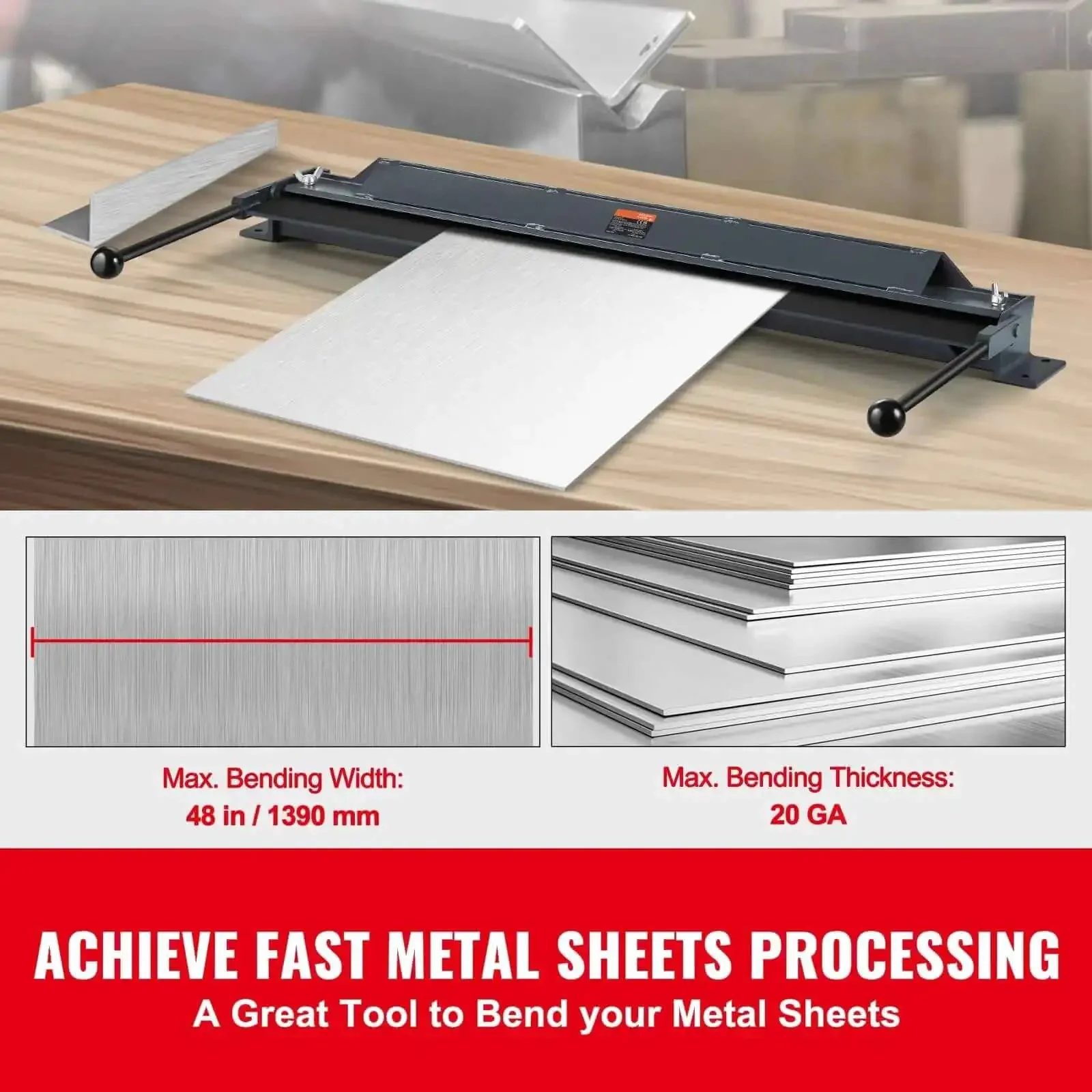 Box And Pan Brake 48 Inch Sheet Metal Bender For 0 To 130 Degree Bends Portable Mini Metal Brake For 20 Gauge Steel And 14 Gauge Aluminum Beefy Heavy Duty Power Handle Ideal For Home Shop Studio And Workshop For Metal Bending - Image 9