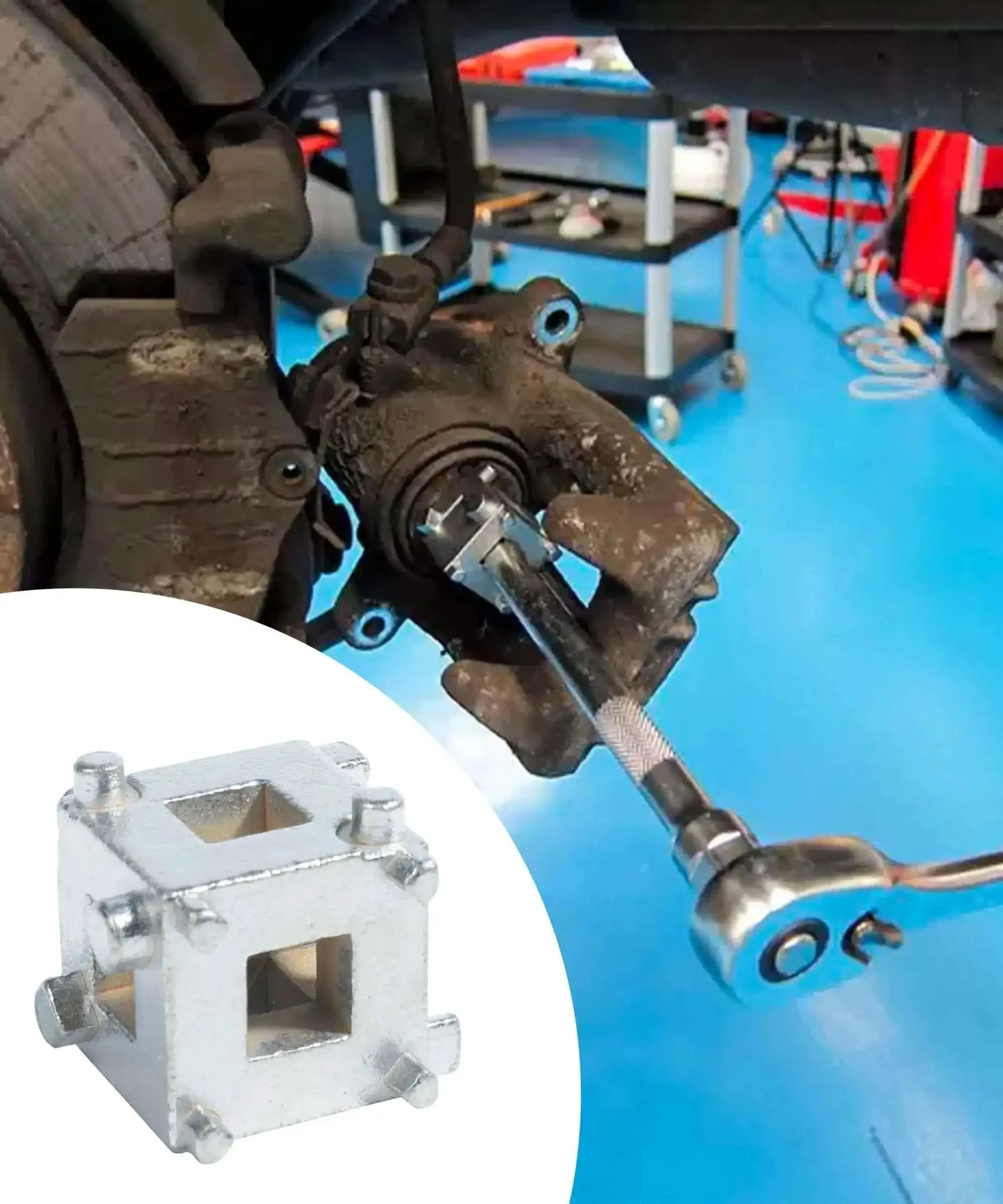 Brake Caliper Piston Tool for Rear Disc Brakes, Wind Back Cube Piston Compressor for Cars, Durable Steel Caliper Piston Backing Tool, Three Eighths Inch Size, Fits Most Rear Disc Brakes, Go To Auto Maintenance Accessory - Image 2