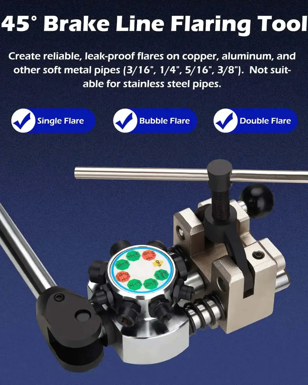 Brake Line Flaring Tool Kit 45 Degree Bubble And Double Flare Set For Three Sixteenths One Quarter Five Sixteenths And Three Eighths Inch Tubes Leak Proof Flares For Copper Aluminum And Soft Metals Ideal For Fuel Brake And Transmission Lines - Image 4